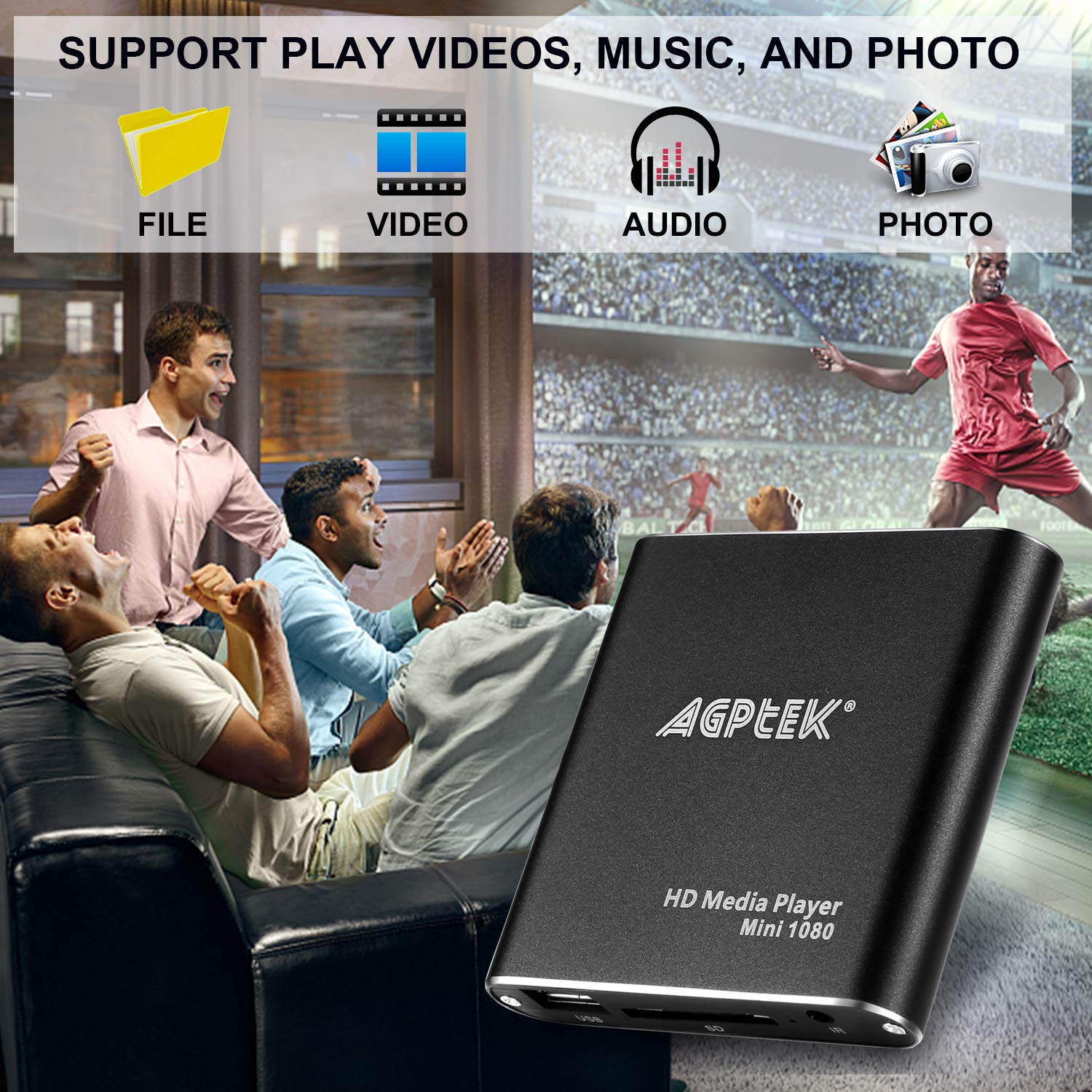 Mini 1080P Full HD cyfrowy odtwarzacz multimedialny z pilotem zdalnego sterowania do MP3, WMA, OGG, AAC, FLAC, APE, AC3, DTS, ATRA – obsługuje HDMI CVBS i YPbPr wyjście wideo (czarne).