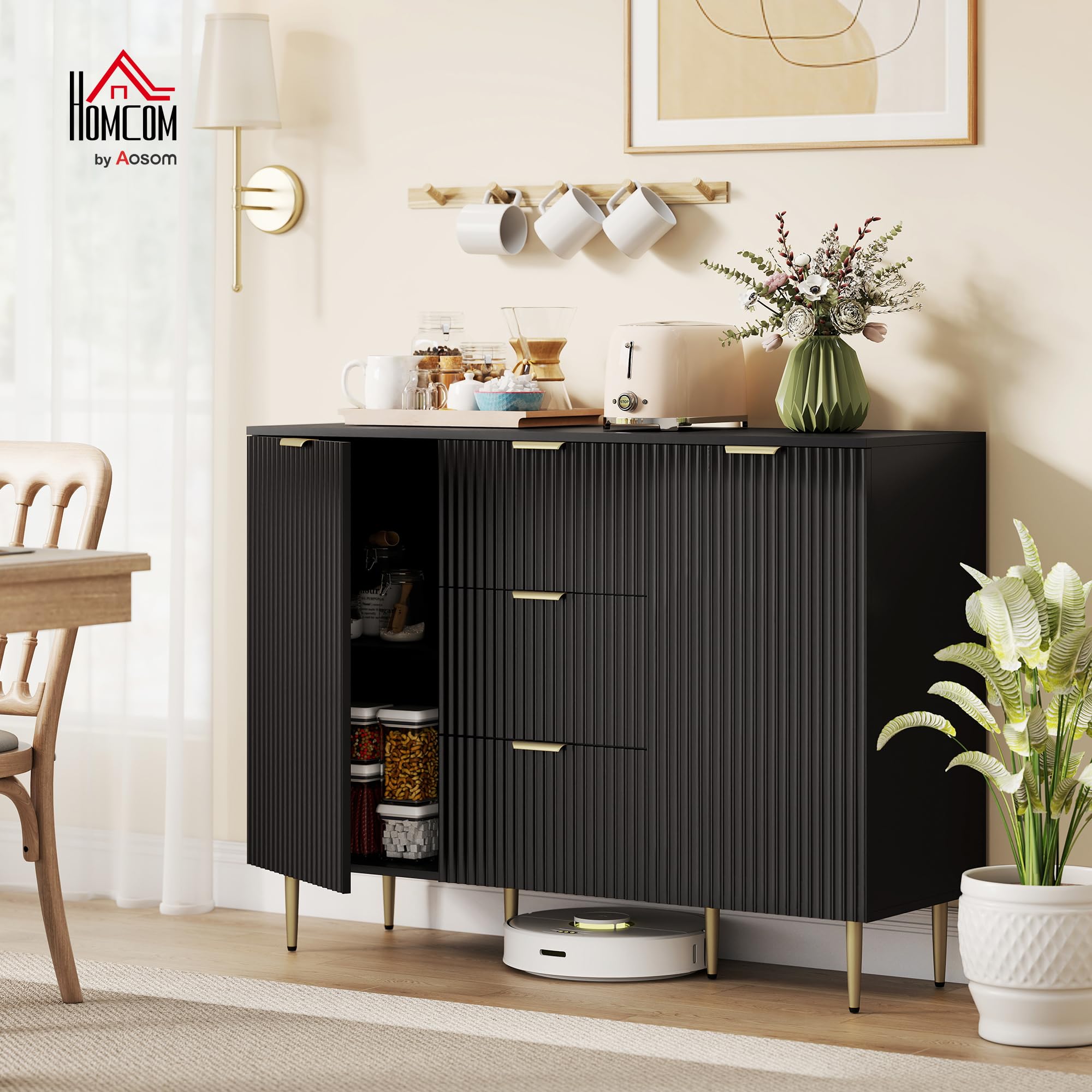 HOMCOM Buffet avec 3 Tiroirs Étagères Réglables 120 x 40 x 90 cm Noir