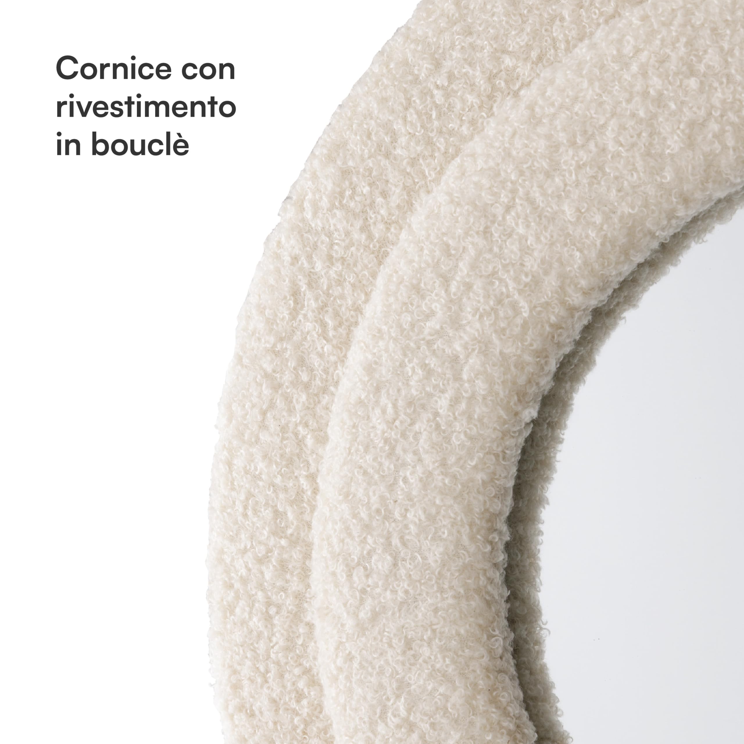 Baroni Home Specchio da Parete, Specchio con Cornice Ondulata Imbottita in Tessuto Bouclè, Specchio Decorativo Moderno Soggiorno, Camera da Letto, Corridoio 80x40 cm Beige