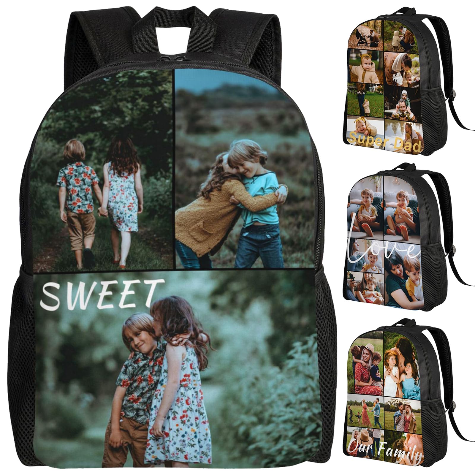 Boneker Custom Backpack Personalized Backpack with 1-9 Photo Customize Your Image Text Name Logo Waterproof Laptop Bag (3 Photos)