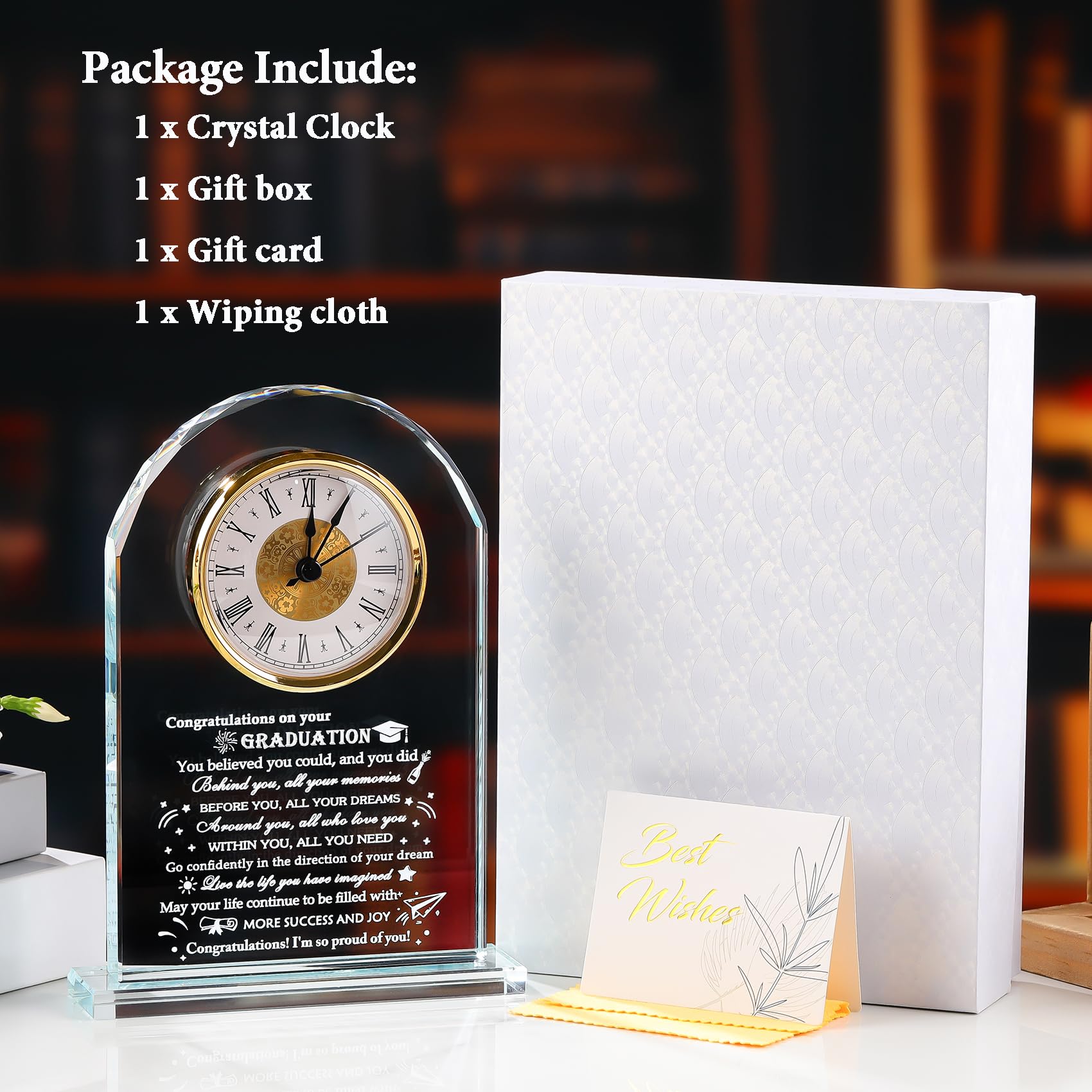 YWHL Kristallglasuhr, Geschenk zum Schulabschluss, Geschenk für Damen und Herren, Glückwunsch, Master-Abschluss, Geschenk für Tochter, Sohn, Freunde, Studenten