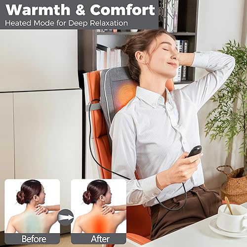 Miniatura 4 de Brelley Shiatsu Masajeador de cuello y espalda con calor, almohada de masaje de tejido profundo, masajeadores eléctricos con cabeza giratoria