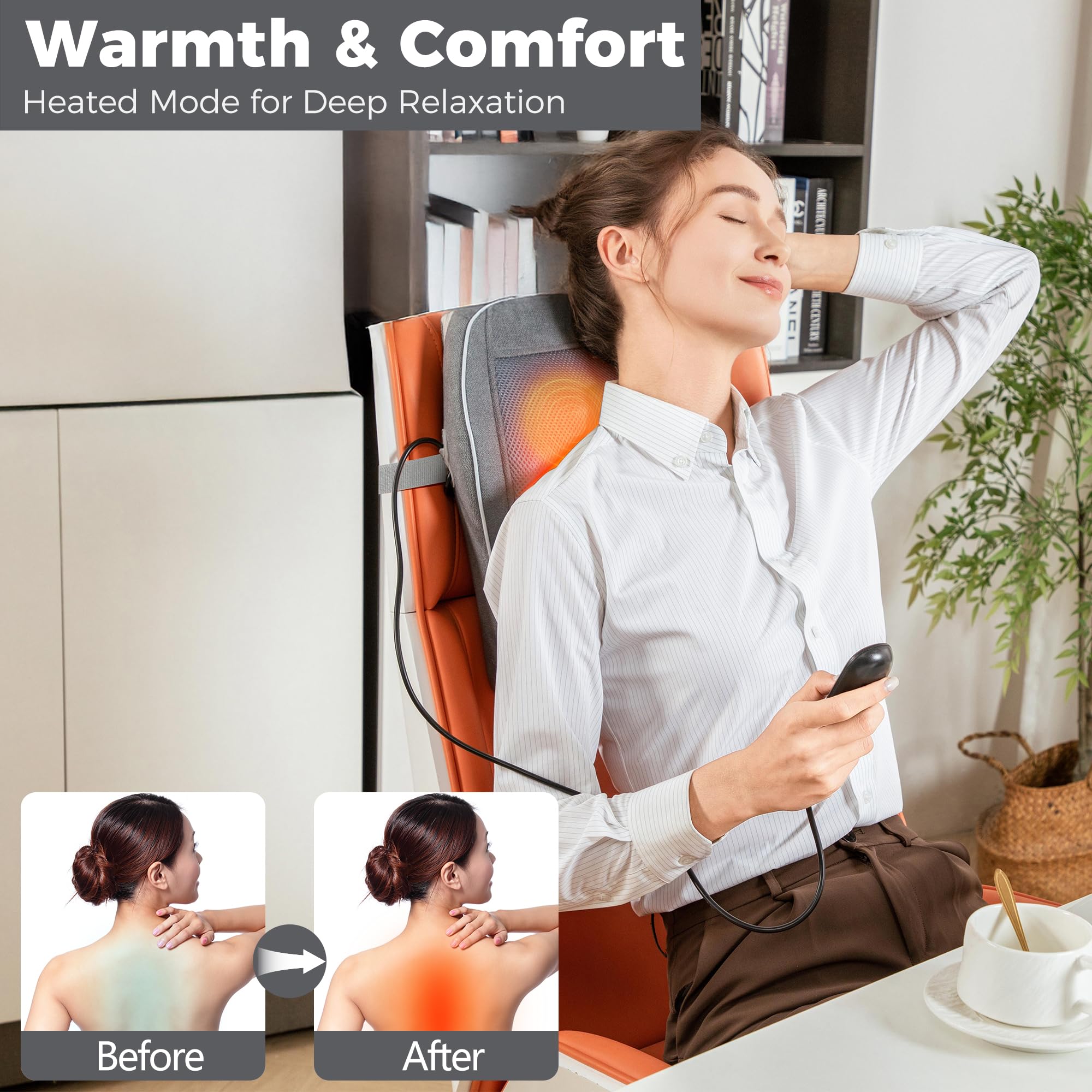 Brelley Masajeador Cervical y Espalda, Masajeador de Cuello, Cojín Masajeador con Cabezal de Masaje Bidireccional Rotativo para Cuello, Espalda, Hombros, Piernas - Regalo para Mamá y Papá (Gris)