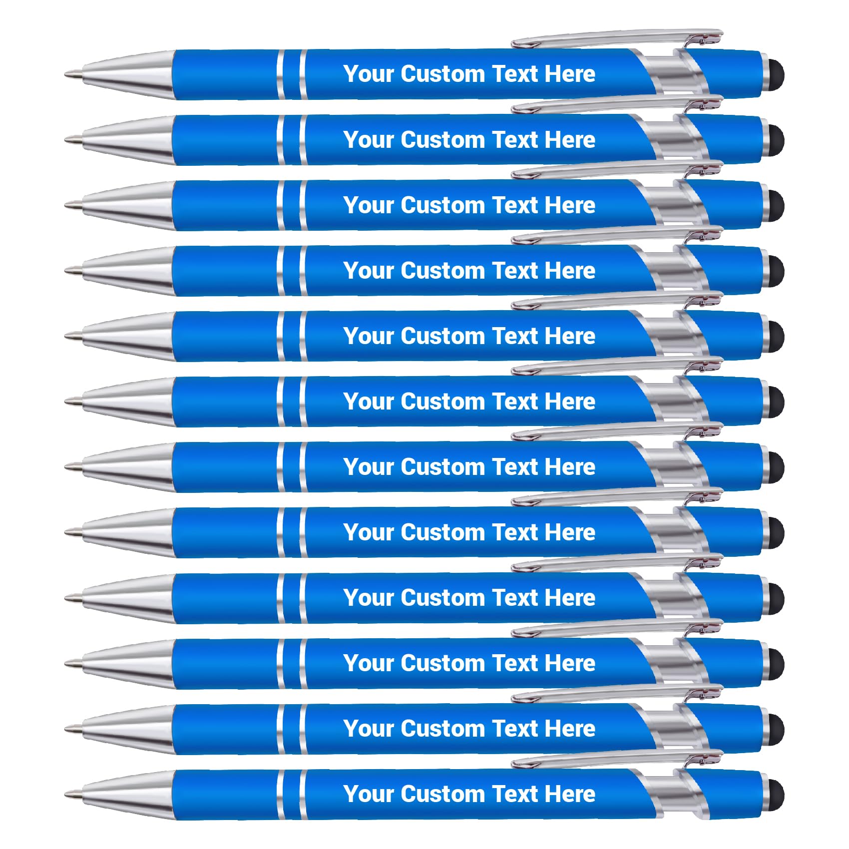 FIKCIK 12Pcs Personalised Pen, Custom Ballpoint Pen with Name/Logo, Ballpoint Stylus Pens for Touch Screens, Personalised Pens for Women Men Business Office Graduation Birthday Christmas Gifts-Blue
