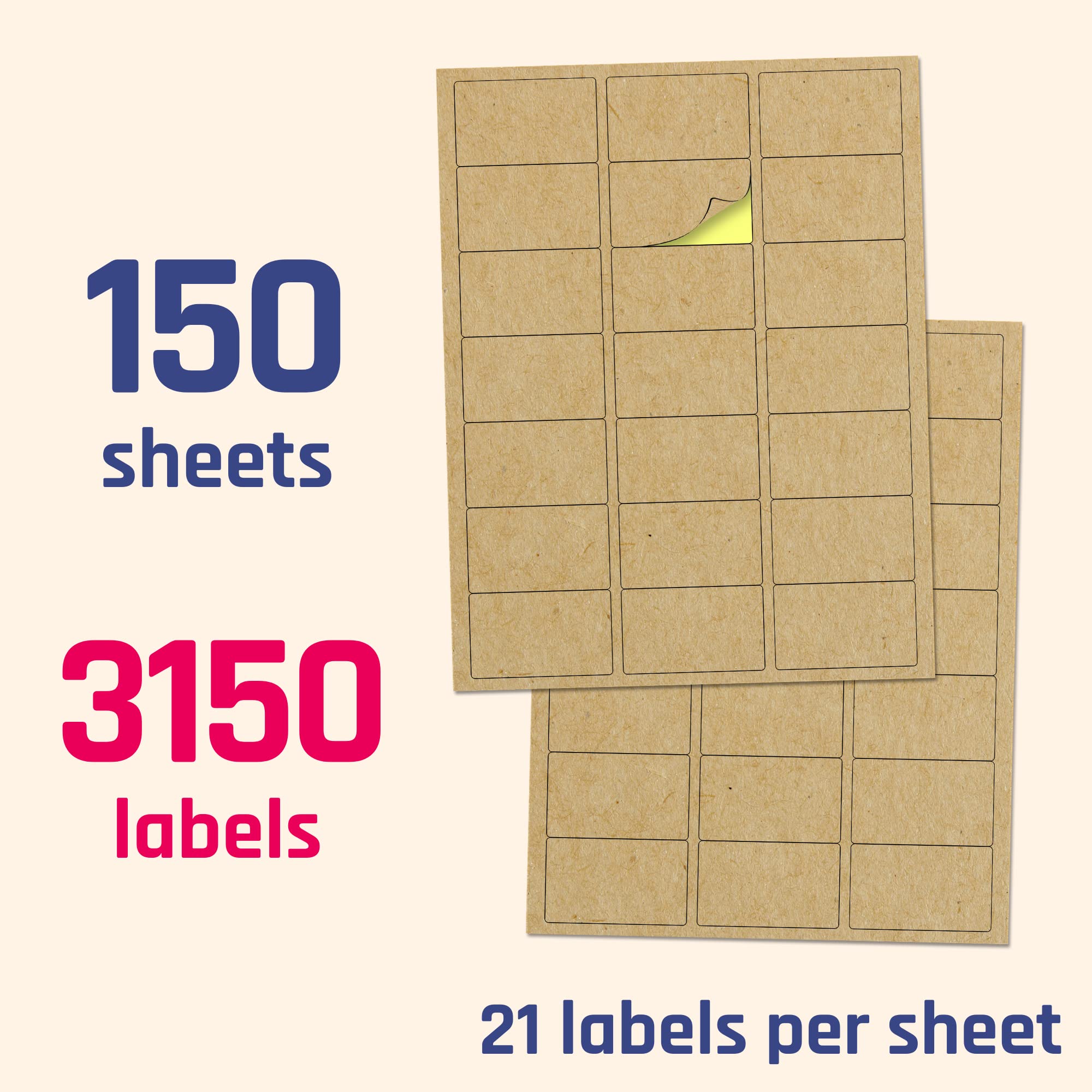 Lot de 3150 étiquettes autocollantes en papier kraft de 6,3 x 3,8 cm, format lettre avec modèle d'impression – 150 feuilles