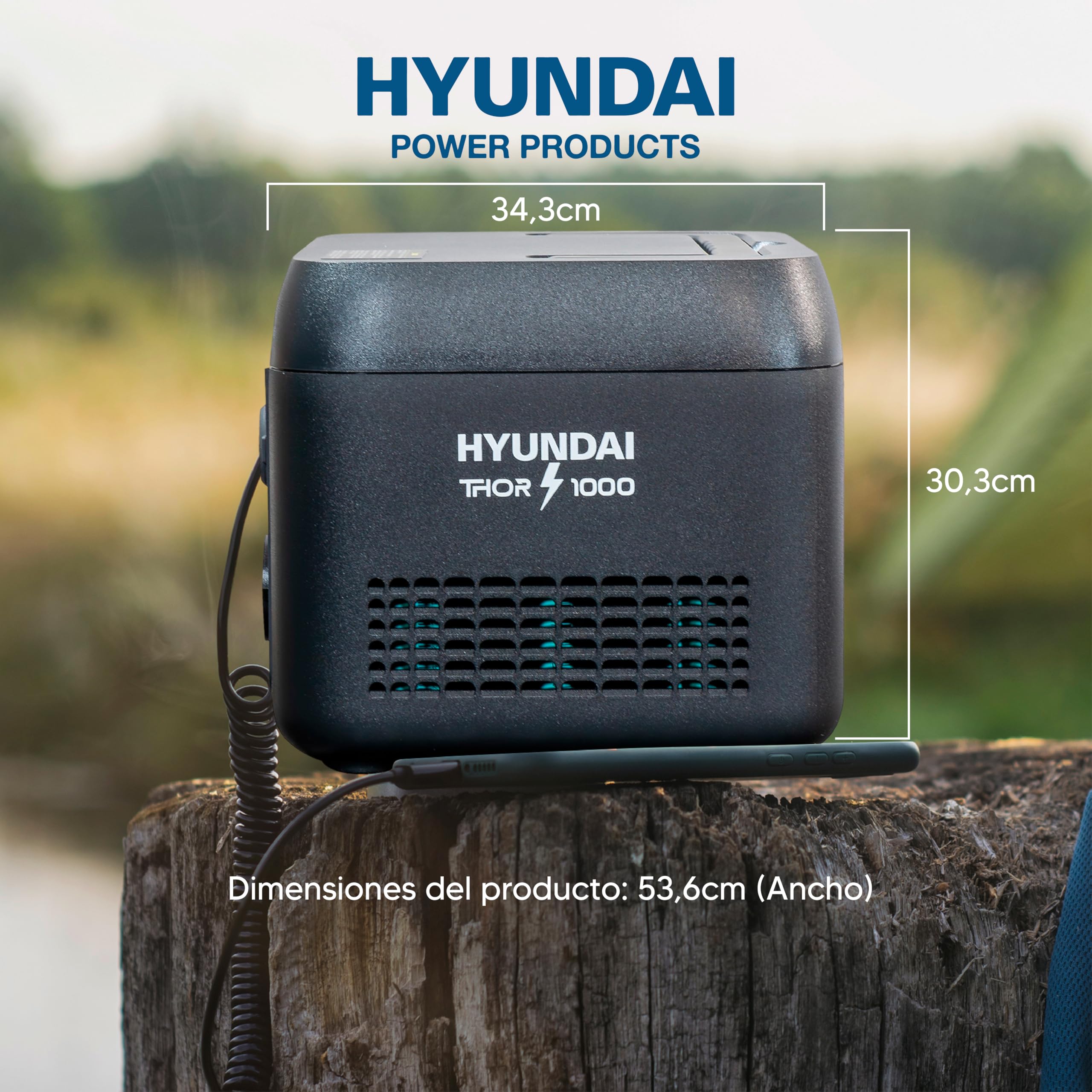 HYUNDAI Estación de Energía Portátil 1000W con Carga Rápida - Power Station con App para Control Inteligente - Generador Solar con SAI para Emergencias - Batería LiFePO4 Ligera y Duradera