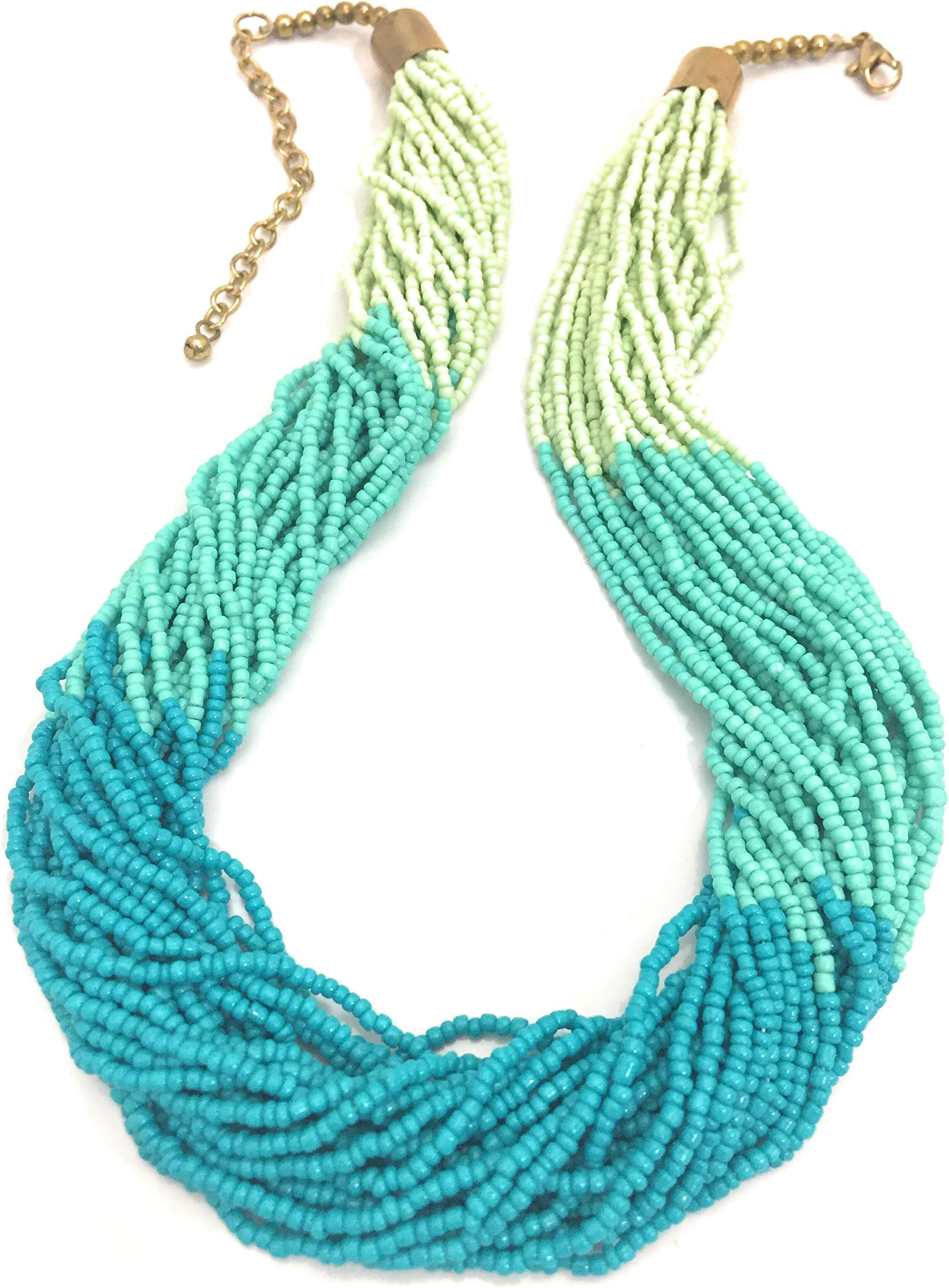 Chahat Accessories 21” +3” Tonal Turquoise Green Torsade Necklace with 30 rows of seed beads - jewellery