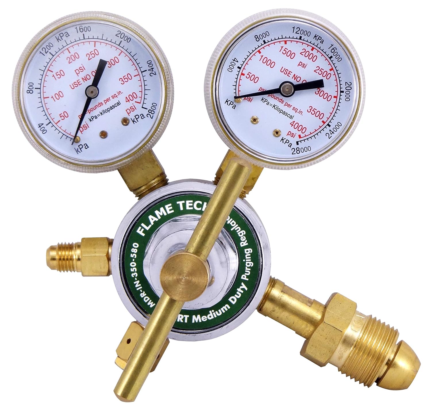 FlameTech MDR-IN-350-580 Inert Gas Medium Duty Regulator, 2" Guages, Victor Compatible