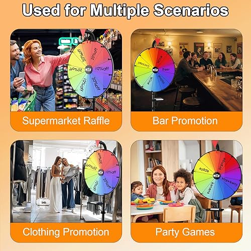 Miniatura 3 de Rueda de premio de 16 pulgadas - Rueda giratoria con trípode plegable soporte de piso de altura ajustable rueda de rifa de 12 ranuras de color con 2