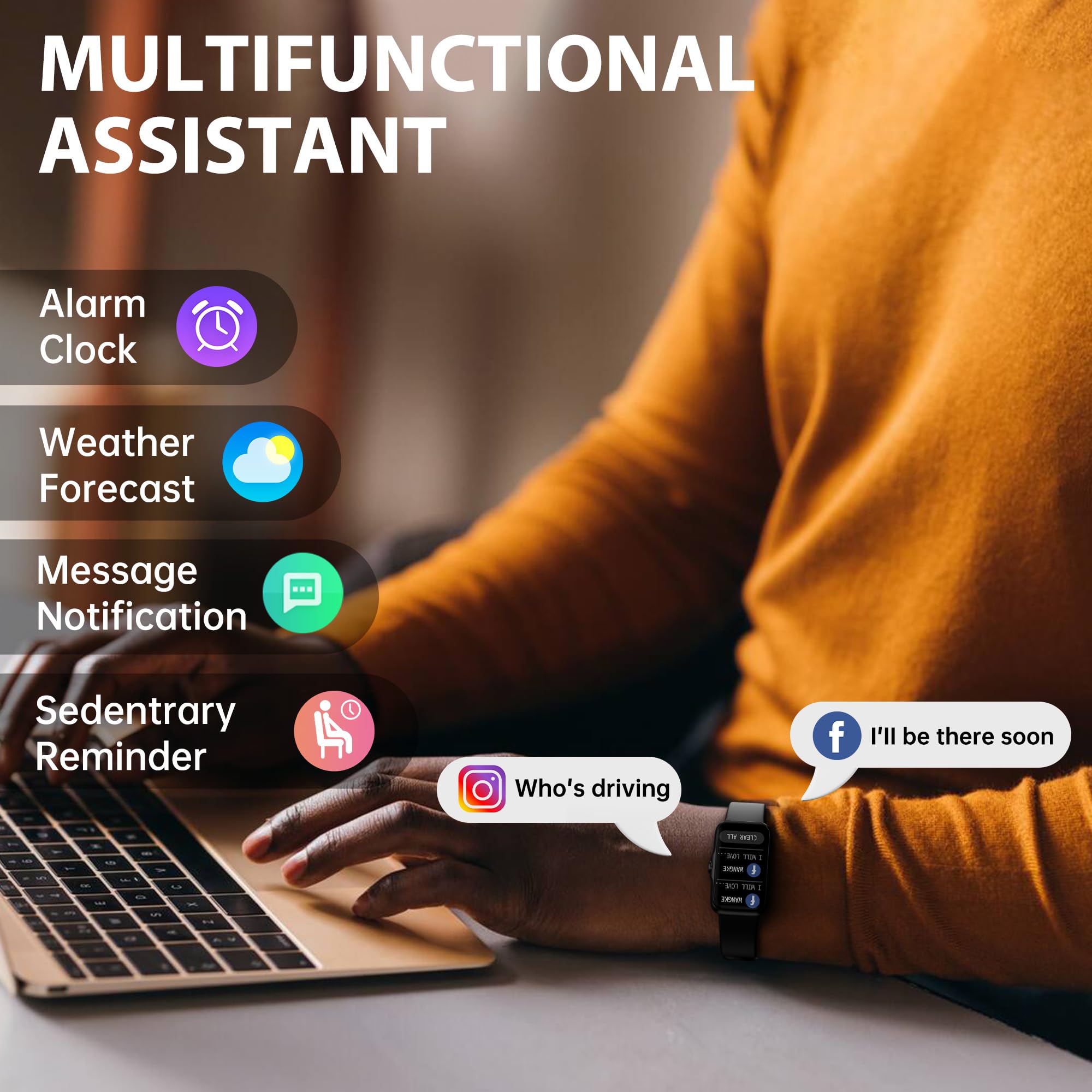 Fitness Tracker with 24/7 Continuous Heart Rate, Blood Oxygen Monitor, Smart Watch with Sleep Monitor, IP68 Waterproof Activity Tracker Step Counter for Women Men (Black)