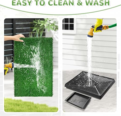 Miniatura 30 de Almohadilla de césped para perros con bandeja, 25 x 20 pulgadas, almohadilla de césped artificial para entrenamiento de cachorros, inodoro portátil