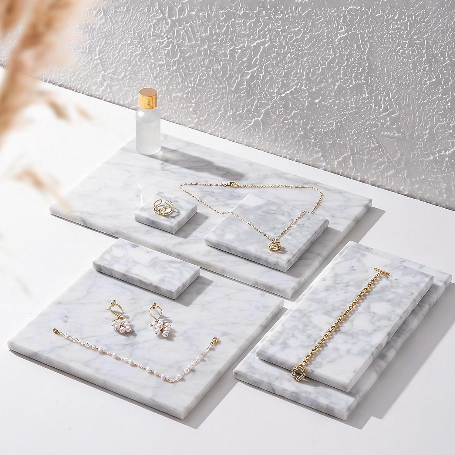 Natural Marble Tray, Jewelry Board Display Holder for Rings Earrings Necklace Bracelet Watch, Stone Tray for Bathroom Kitchen Dresser Countertop, Room Decor Aesthetic
