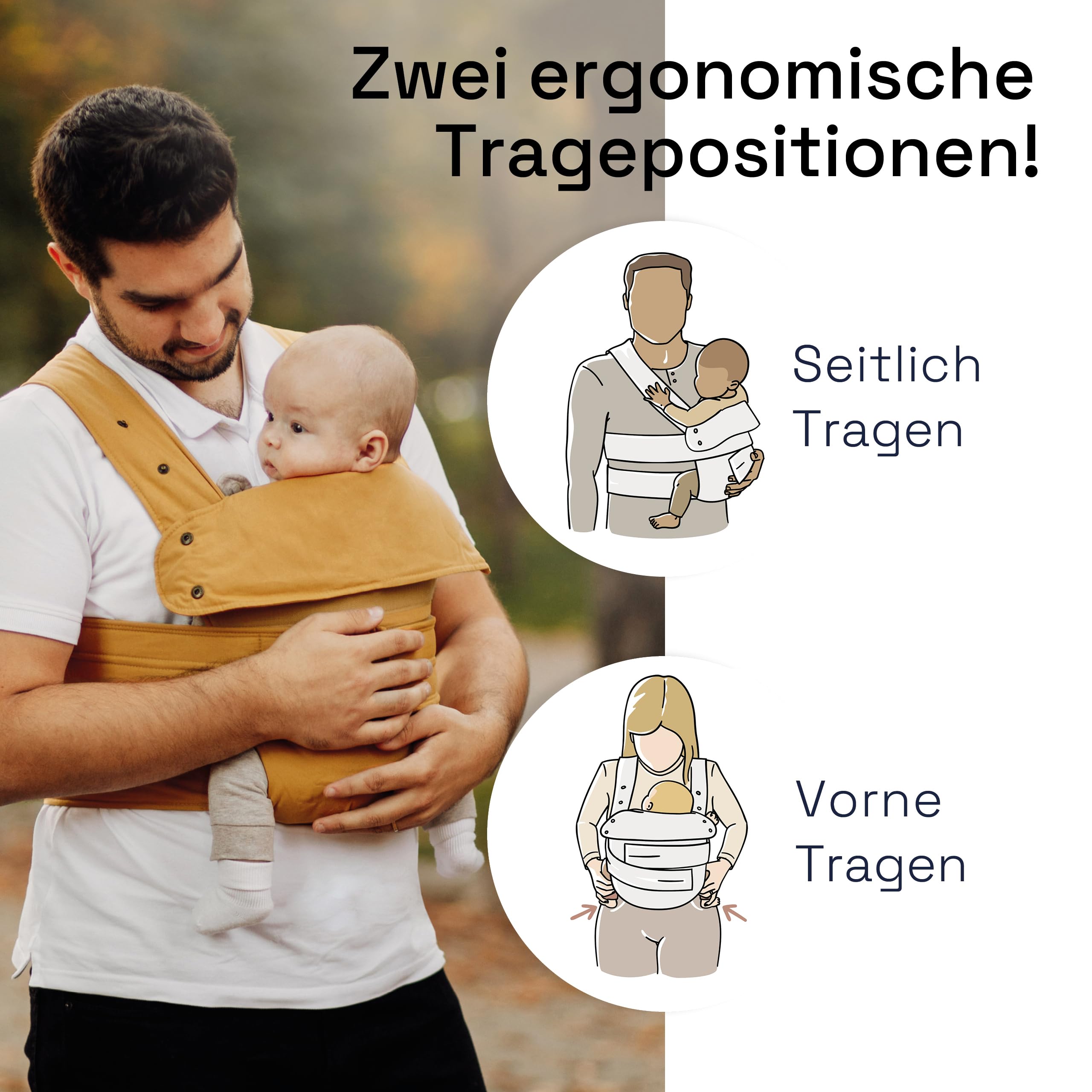 Marsupi Babytrage und Neugeborenen-Trage, Classic (aus reiner Bio-Baumwolle), Version 2.0, Butterscotch, L, 1.0 liters, 1.0 kilograms
