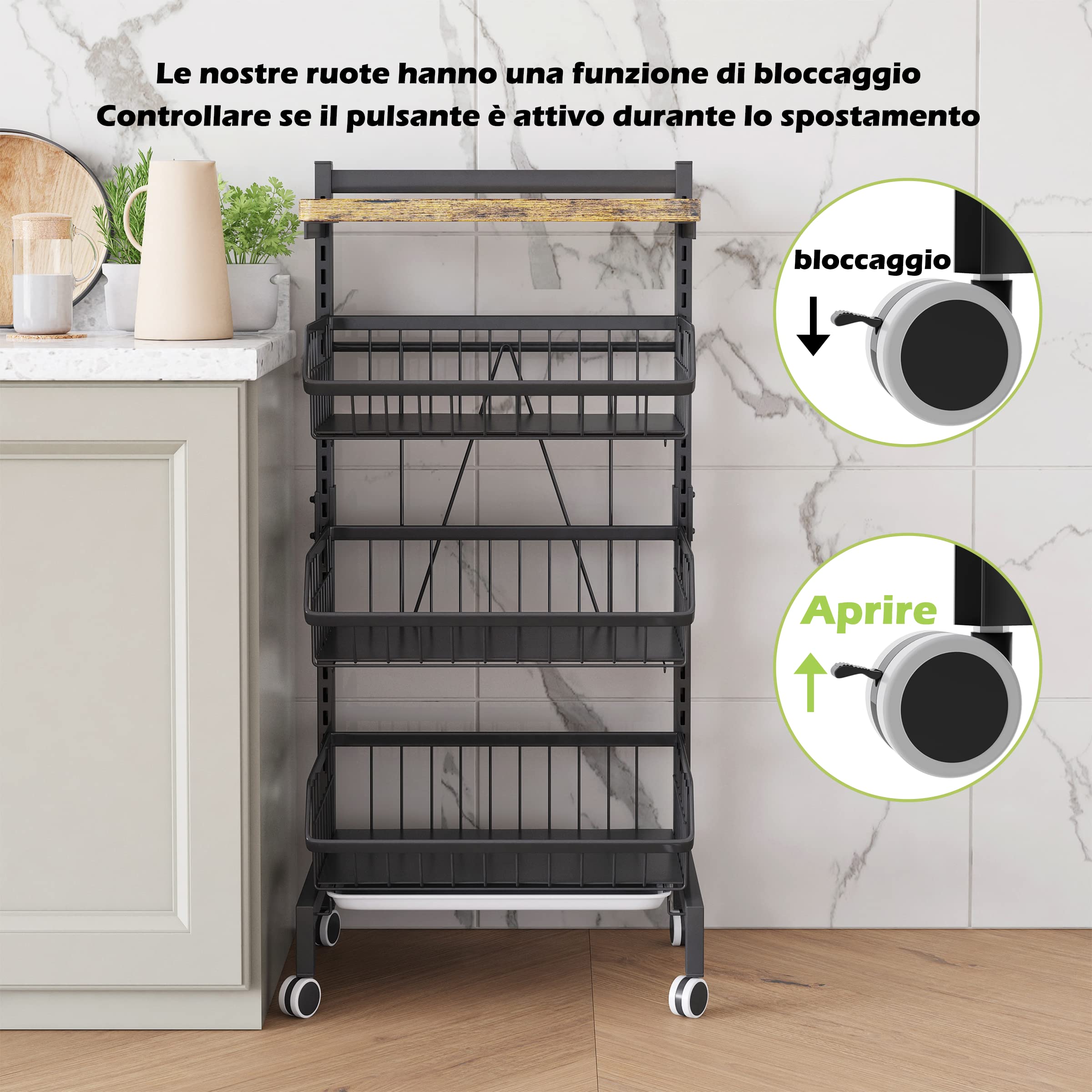 COVAODQ Mensola per Verdure da Cucina, impilabile per Frutta Verdura, Carrello da Cucina, con Ruote bloccabili e Piastra, per Bagno, Cucina, Ufficio(Tavola)