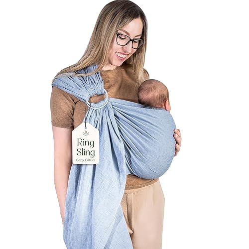 Miniatura 16 de Portabebés Ring Sling - Probado en laboratorio de EE.UU., 100% muselina de algodón natural, transpirable y ergonómico Ring Sling gris rosado Gris