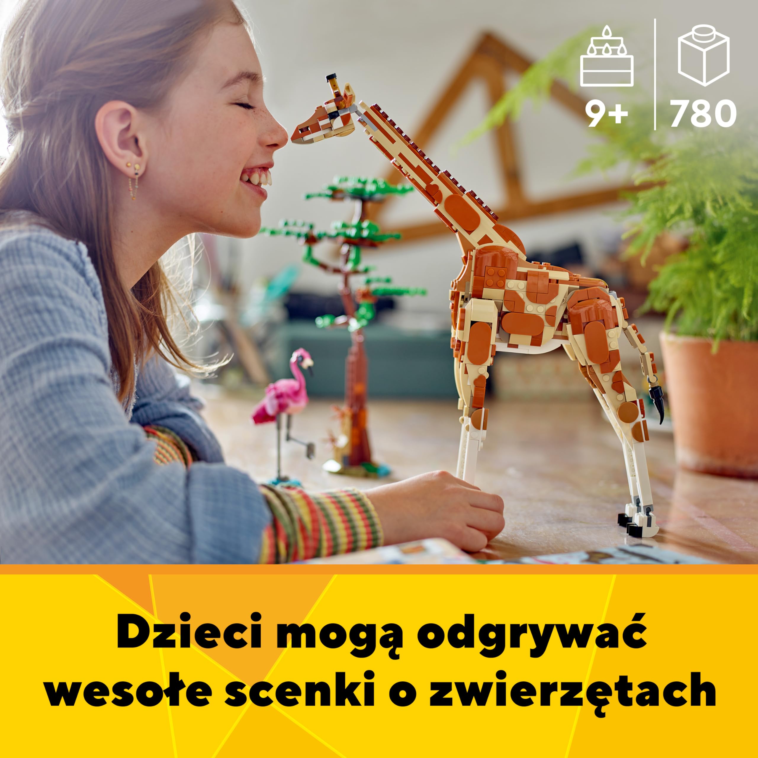 LEGO Creator 3 w 1 Dzikie zwierzęta z safari 31150 | Zestaw klocków konstrukcyjnych, figurka żyrafy do przebudowy na lwa lub gazele, prezent dla dzieci od 9 lat, 780 elementów