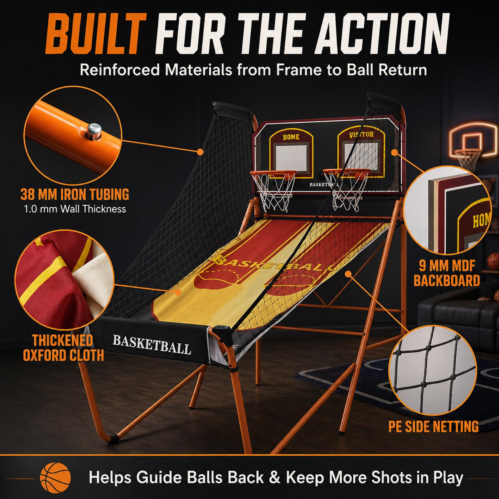 Gioco Basket Interno, Doppio Canestro, 8 modalità, Pieghevole