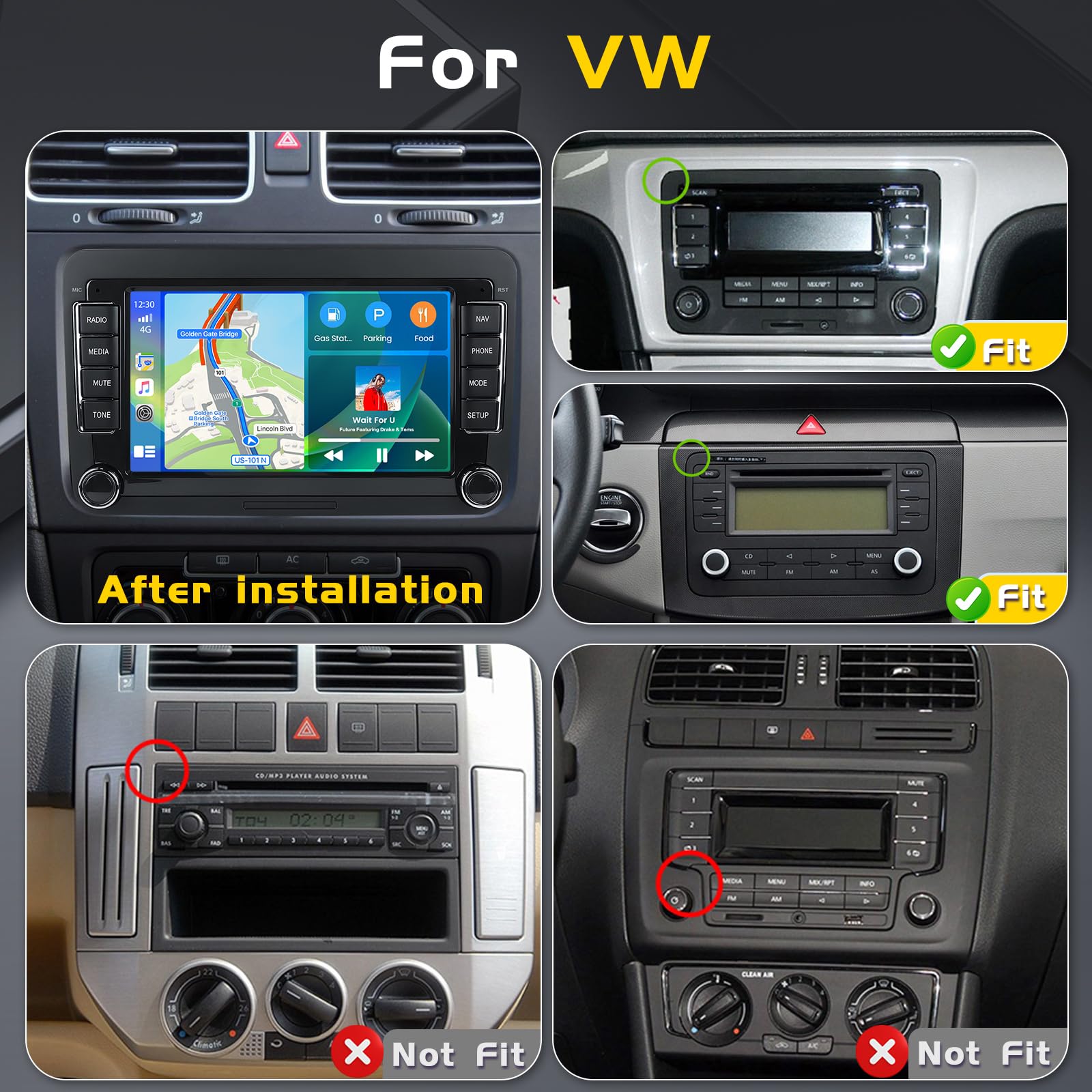 Inefala 4G+64G Android 15 Radio Coche para VW Passat Golf Polo Caddy Tiguan con Inalámbrico Carplay Android Auto, 7" Pantalla Autoradio Bluetoorth con GPS WiFi FM/RDS EQ SWC Cámara Trasera Mic