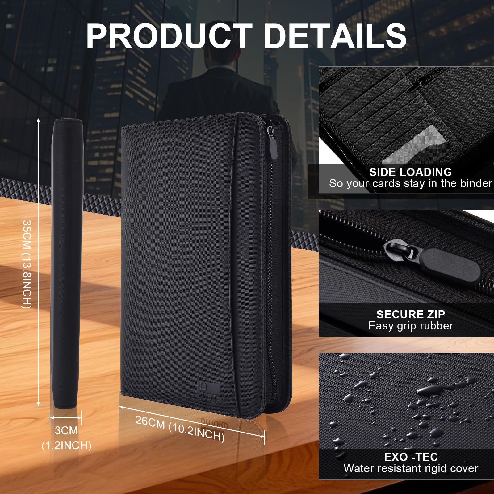 Porte-documents en cuir pour homme et femme | Porte-documents professionnel avec fermeture éclair | Porte-documents, planificateur, classeur de travail | Étui d'accessoires de travail de bureau (noir)