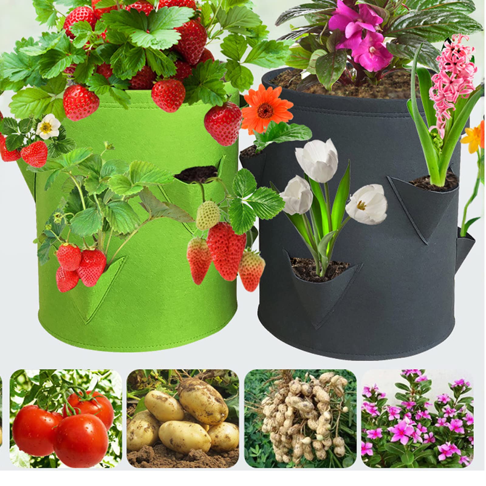 2 Piezas Bolsa de Cultivo de Fresas, Saco de Patatas Contenedor De Cultivo De Tomate con Agujeros y Manejar para Plantas/Hierbas/Flores, 35 * 30CM
