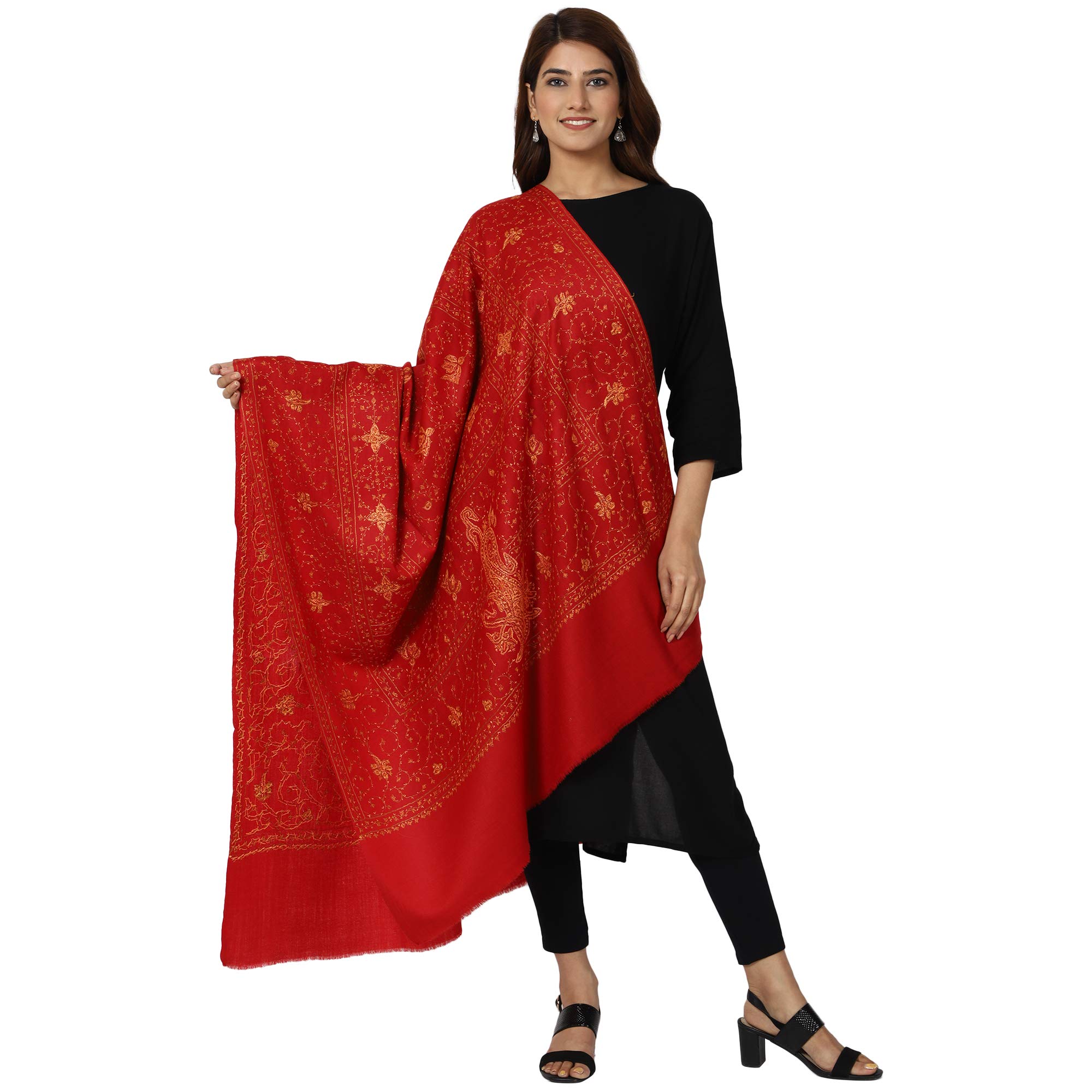 Women's Kashmiri Hand Embroidered Pure Wool Shawl-image-25