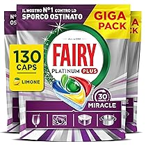 Fairy 30 Minuti Miracle Detersivo Pastiglie Lavastoviglie, 130 Capsule, Limone, Il Nostro N.1 Contro Lo Sporco Ostinato, Potente Anche Nei Cicli Brevi, Mega Pack