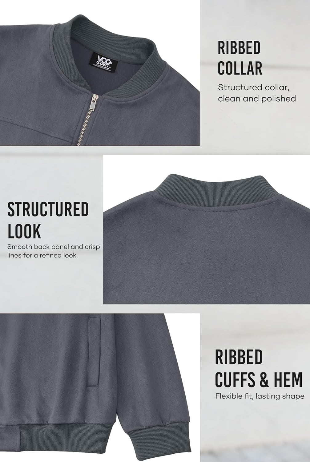 Men’s Bomber Jacket Faux Suede Midweight Casual Full-Zip Flight Coat (S-XXL) - Image 6