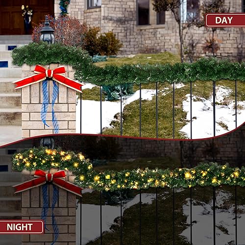 Miniatura 8 de Guirnalda de Navidad de 16 pies con luces, guirnalda de Navidad artificial preiluminada para manto, escaleras, marco de puerta, barandilla,