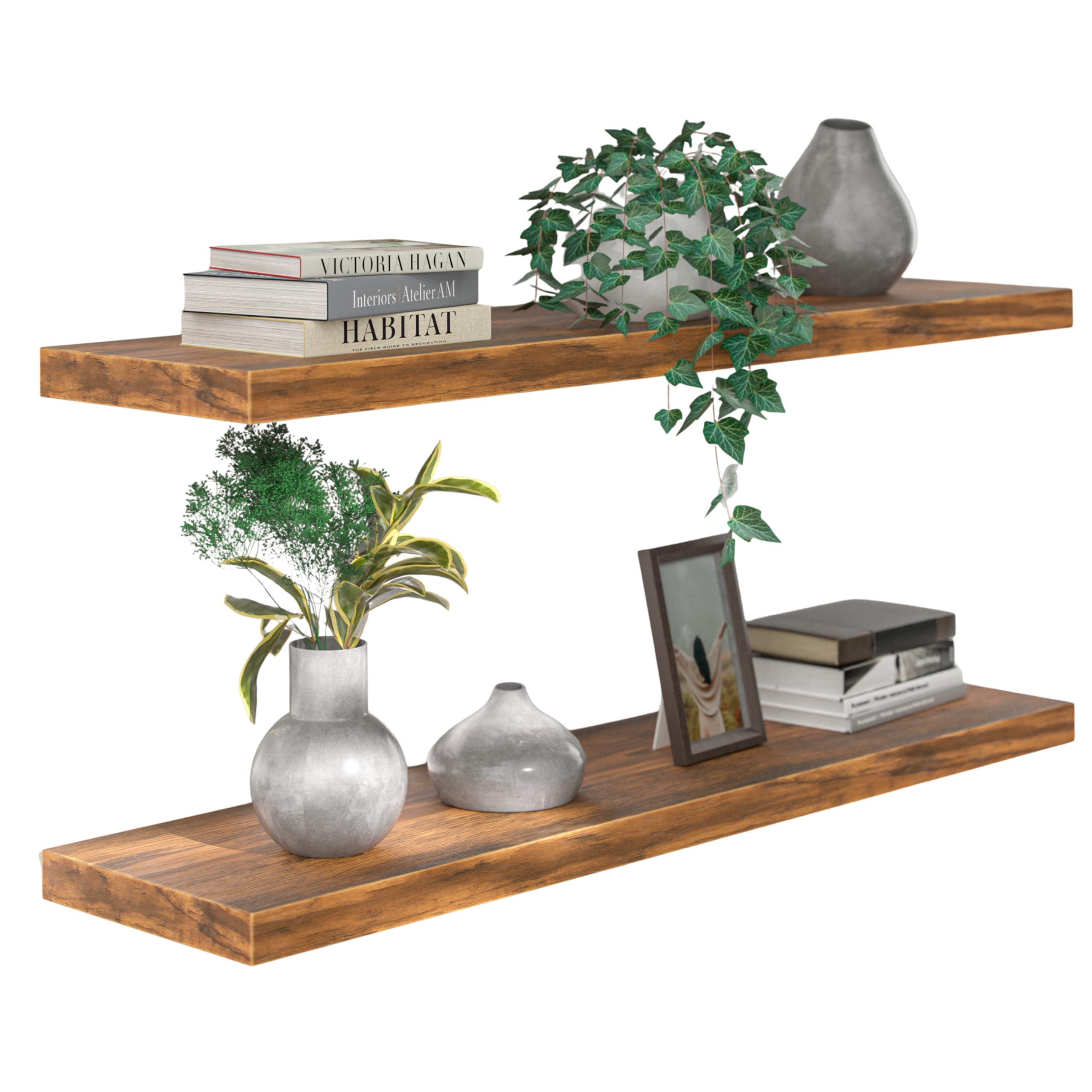 CASARIA® Floating Shelves 70cmx23cm Home and Kitchen Room Decor, Wall Shelving for Living Room, Office, Bathroom 38mm MDF with Hidden Wall Fixing, 15kg Floating Shelf Capacity | Set of 2 | Dark Oak