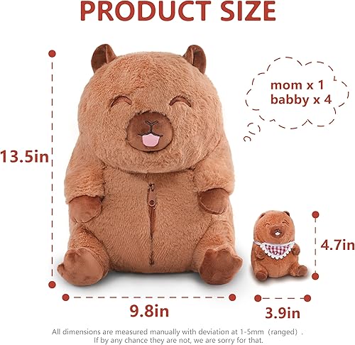Miniatura 2 de Niuniu Daddy Juego familiar de 5 animales de peluche Capybara de 13 pulgadas, peluche de mamá Capybara con 4 juguetes para bebés en el interior, 5