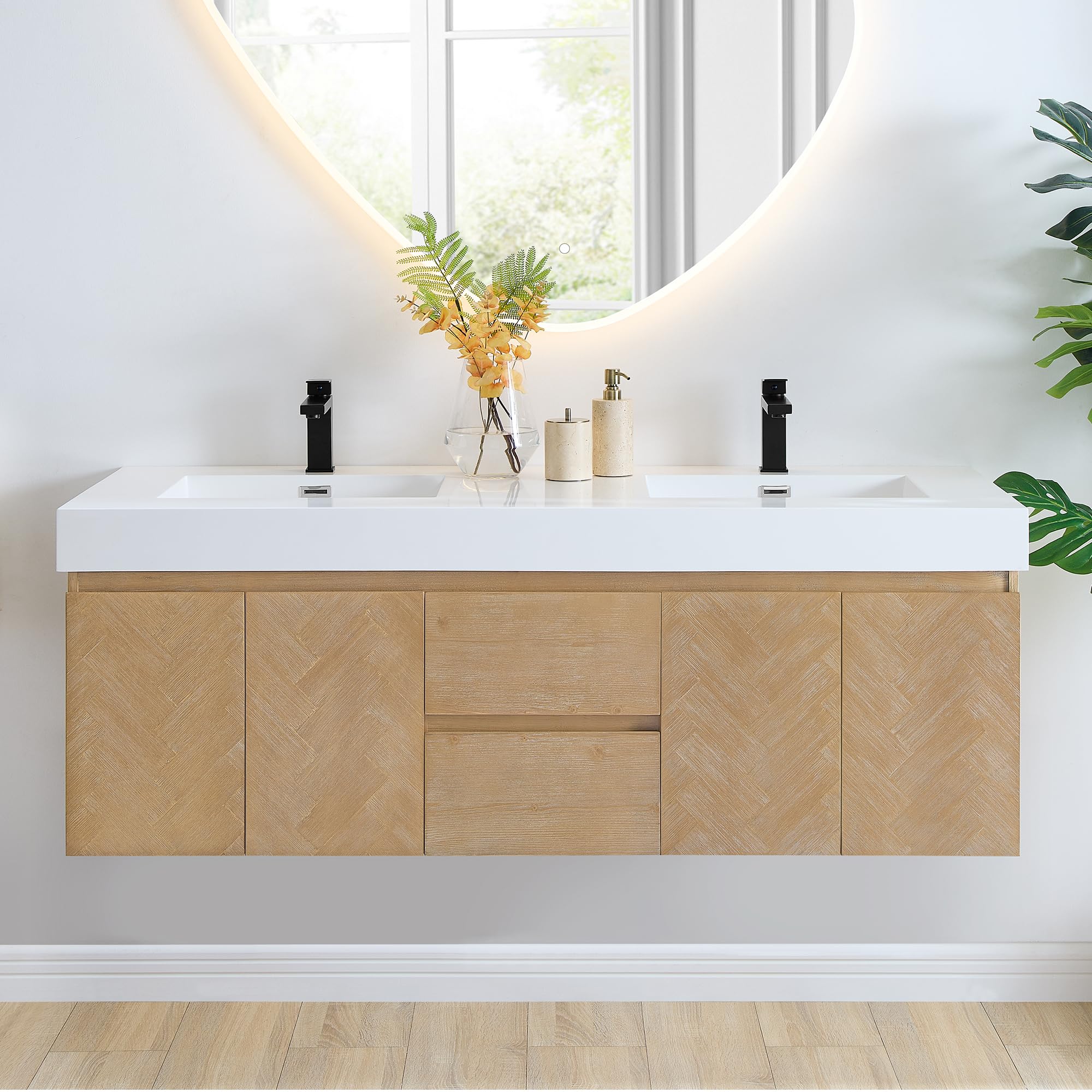 60 Inch Floating Sink Bathroom Vanity Wall Mount Double Vanities with Top