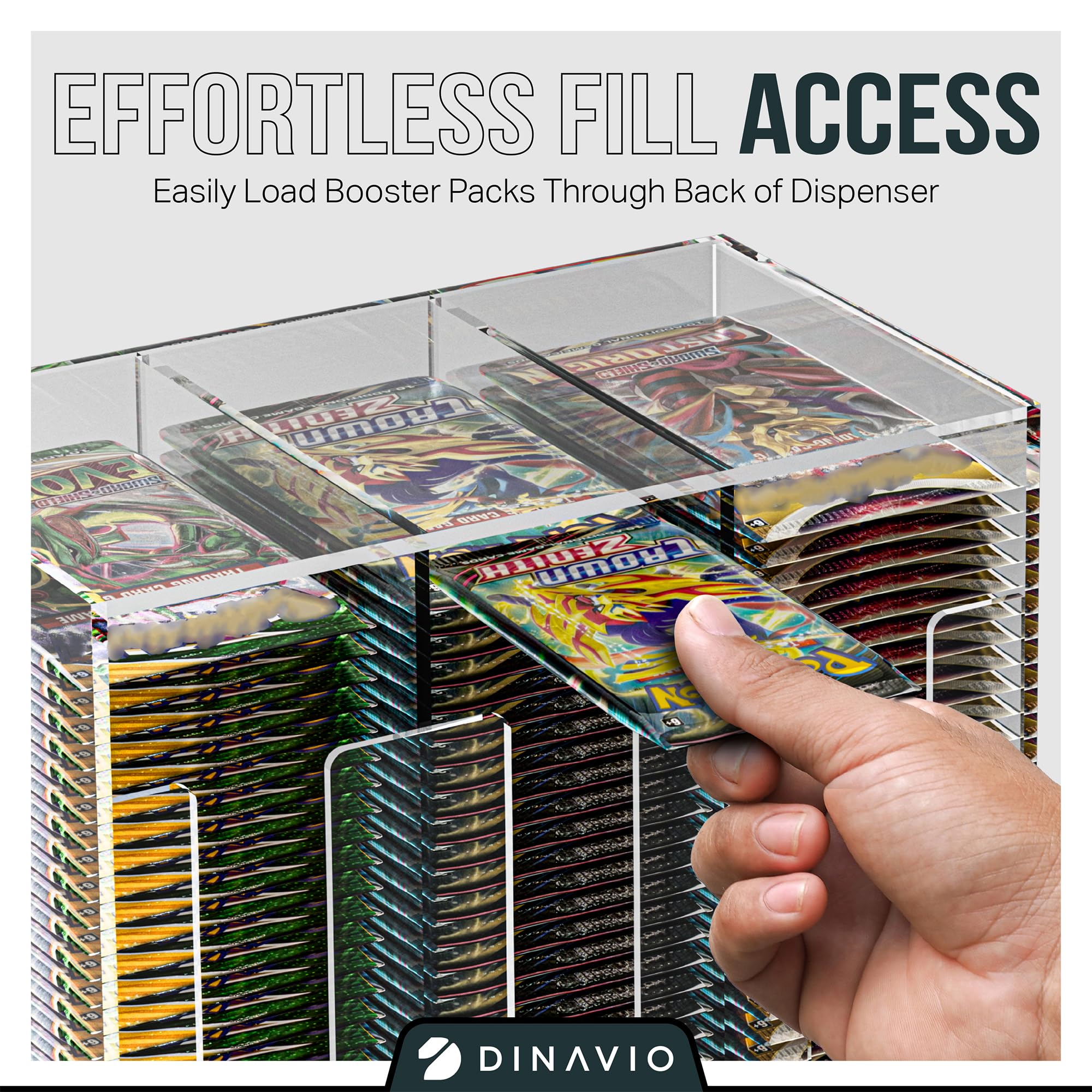 Dinavio Crafthouse - Dispensador Acrílico de 3 Ranuras con Base Negra - Compatible con Potenciadores de Tarjetas TCG y Tarjetas Deportivas