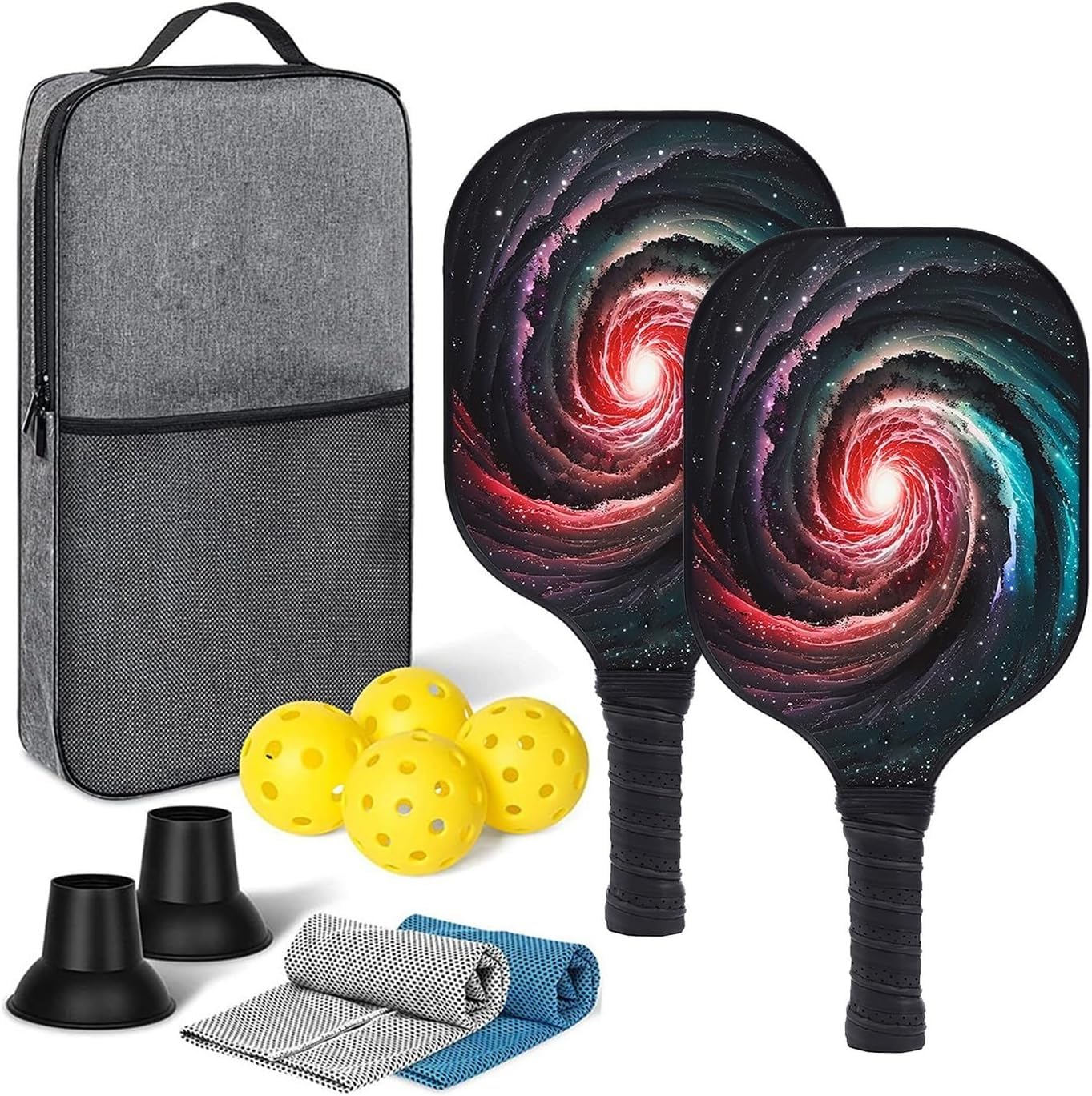 Raquettes de pickleball en fibre de verre legere set de 2 pagaies durables avec housse et balles