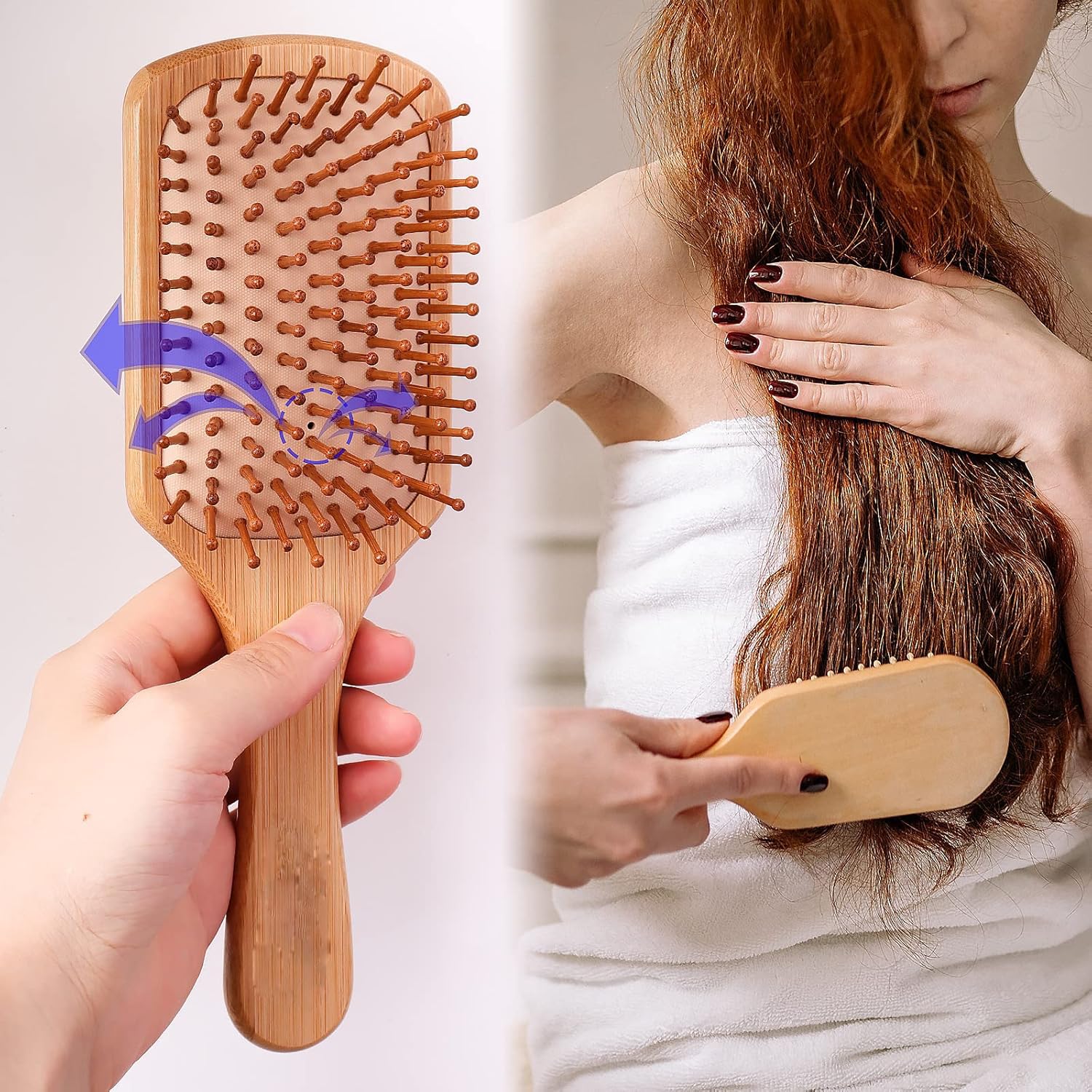 VIZARO Bamboo Hair Brush for Women, Natural Bamboo Bristles Detangling Wooden Paddle Hair Brush & Comb Set for Hair Growth,Scalp Massager, Anti Breakage Hair Care - 3 Piece Set 3