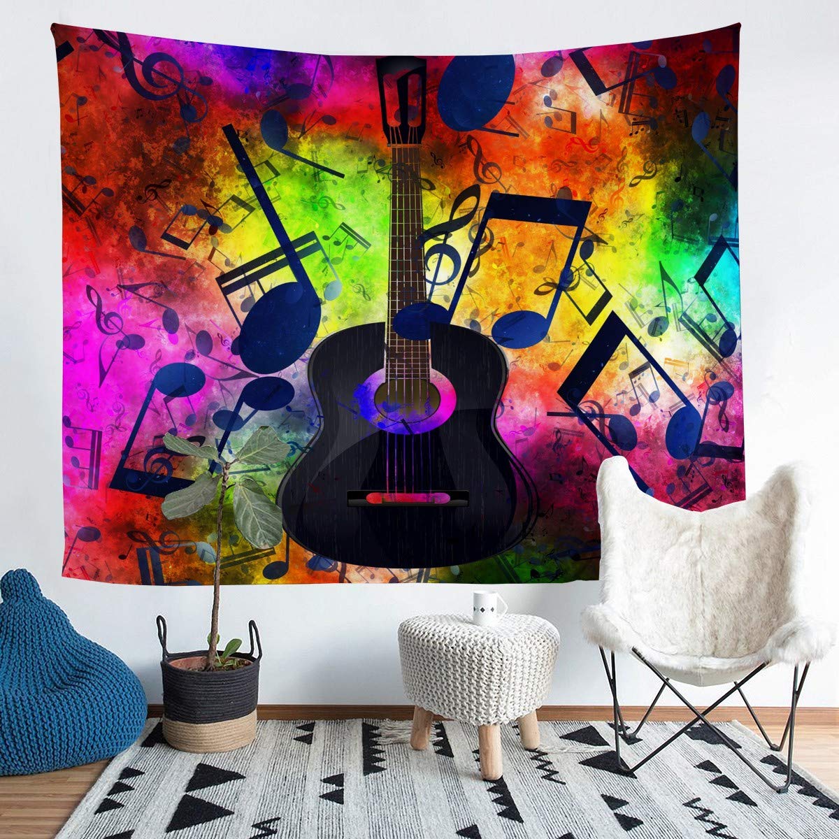 Arazzo per chitarra musicale, decorazione da parete, per bambini, ragazzi, ragazze, musica rock, rosso, nero, strumenti musicali, stampa artistica da parete per camera da letto, soggiorno, misura XL