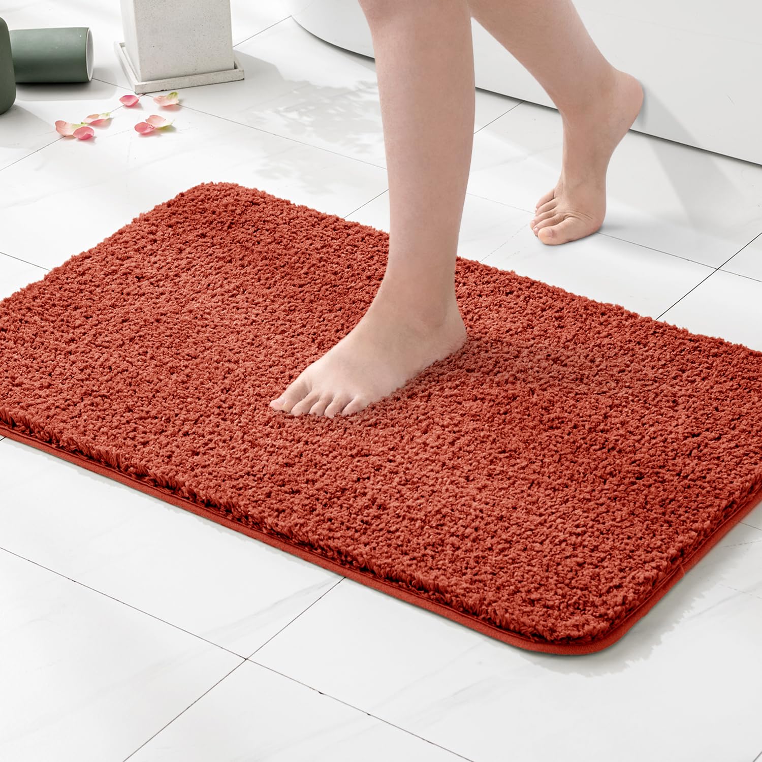 MIULEE Rust Bathroom Runner Rugs, Soft Absorbent Microfiber Long Bath Rugs Non Slip Quick Dry Fluffy Bath Mats for Bathroom Floor, Machine Washable,