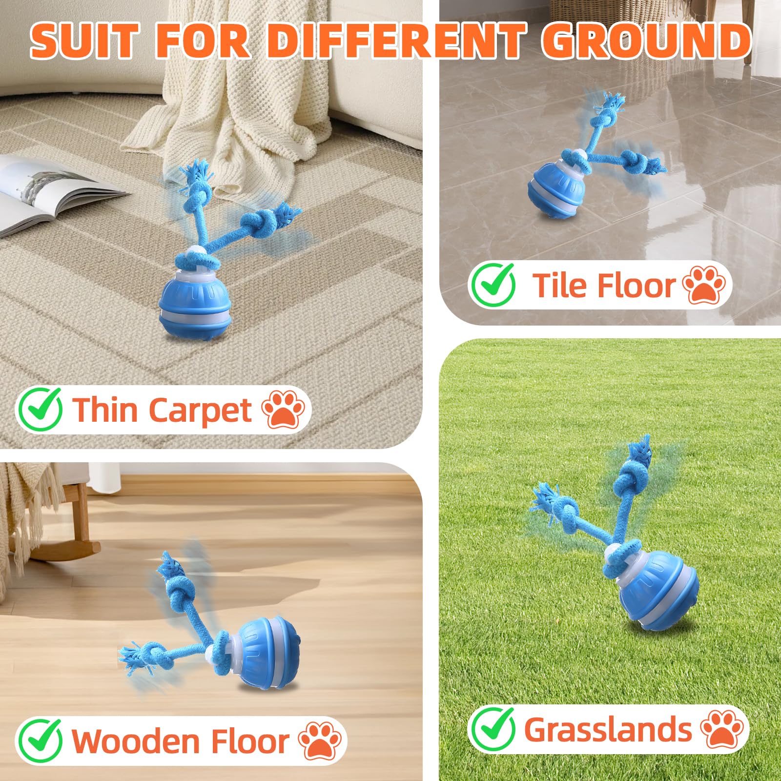 Juguetes para Perros, Pelotas para Perros Interactivos, Juguetes Perro de Salto Automático, Inteligente Pelota Interactiva Perro con Cuerda para Pequeños y Medianos (Azul+Naranja)