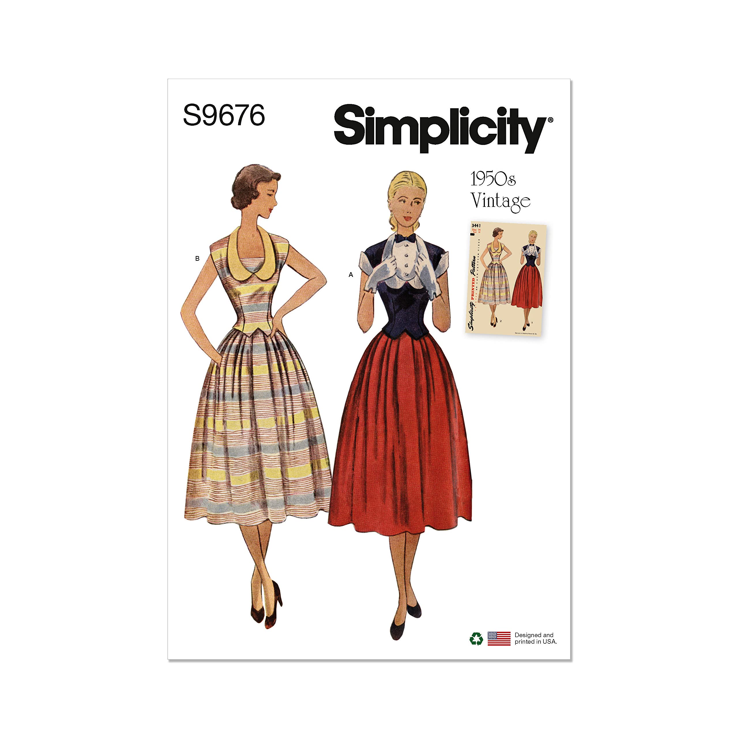 Simplicity SS9676H5 Misses' Vintage Two-Piece Dresses H5 (6-8-10-12-14)