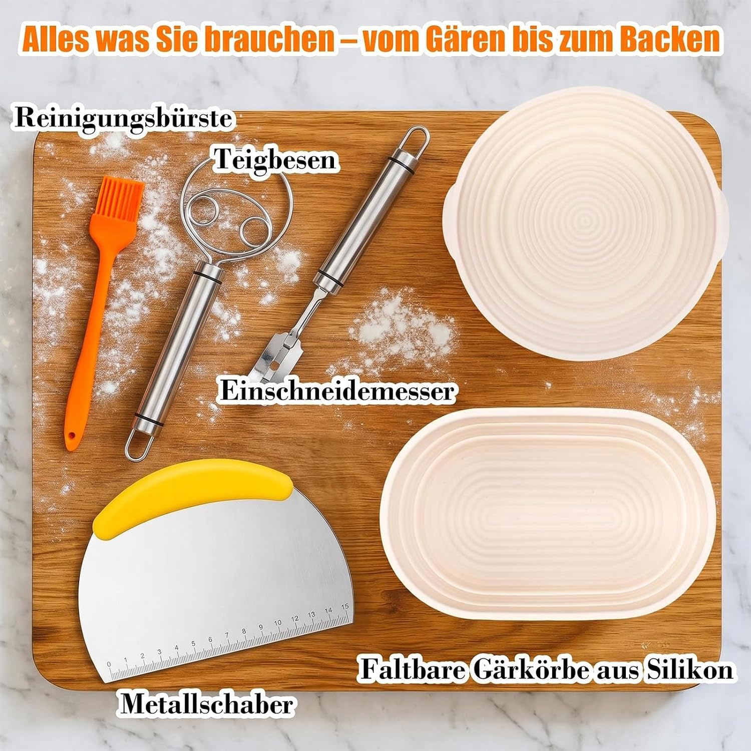 GFTIME Gusseisen Topf 26cm Brot Backen inkl. Brotbackform mit Deckel inkl. Gärkorb - Robuste Brotbackform mit Deckel - Idealer Brottopf, Brotbacktopf, Gusseisentopf Brotform, Toastbrot Backform