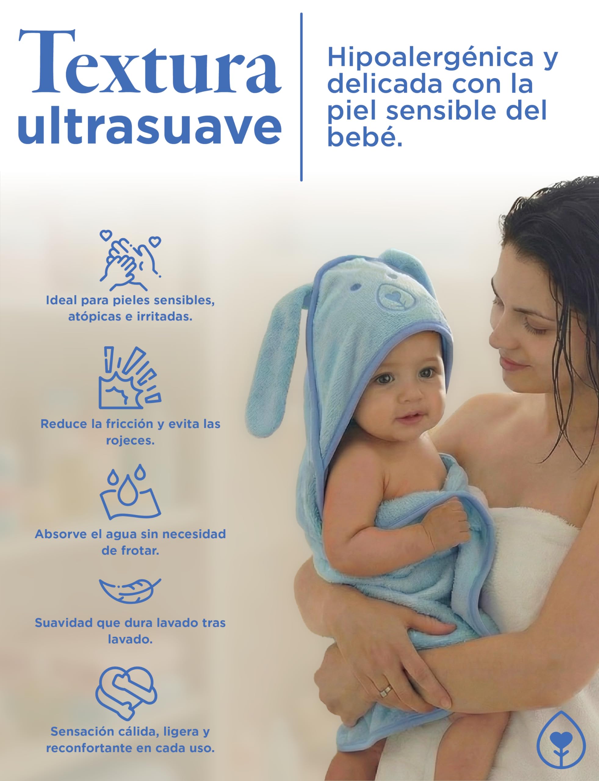 Bade-Set Baby Bambus: 6er-Pack Gesichtshandtücher 25x25cm + Kapuzenhandtuch Blau Hündchen 89x89cm Neugeborenes Hypoallergen Antibakteriell Originelles Geschenk Baby Shower