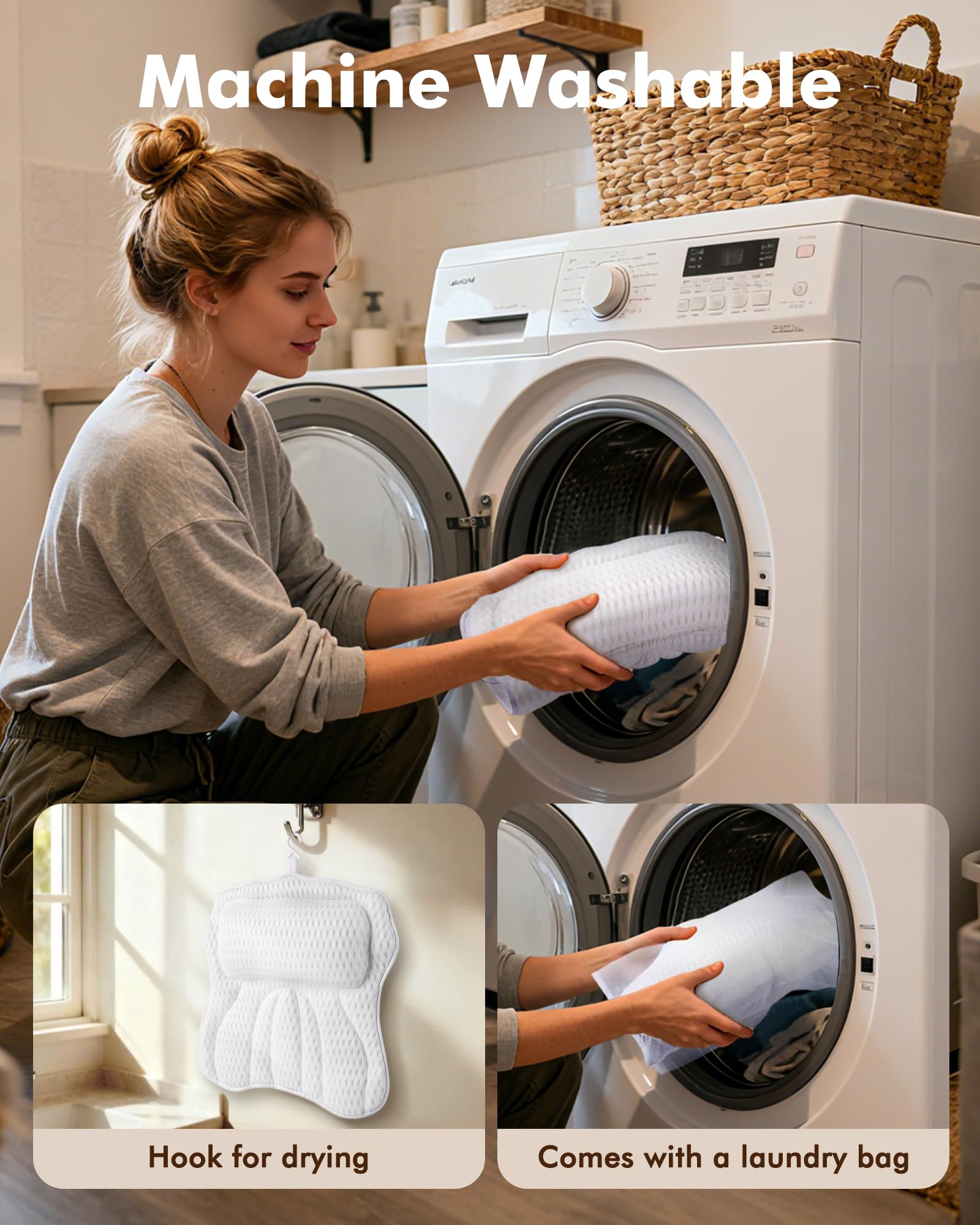 AOPOW Ergonomisches Luxus-Badekissen – 4D Air Mesh Bequemes Badewannenkissen mit Kopf-, Nacken-, Schulter- und Rückenstütze Wasserdichtes Spa-Kissen für Damen und Herren, Geschenke, 6 rutschfeste