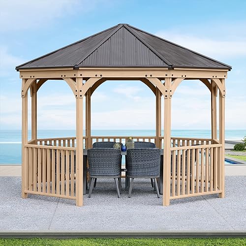 Yardistry 12' Meridian Octagon Cedar Gazebo with Aluminum Roof for Patios, Decks, Garden, Backyard, Durable