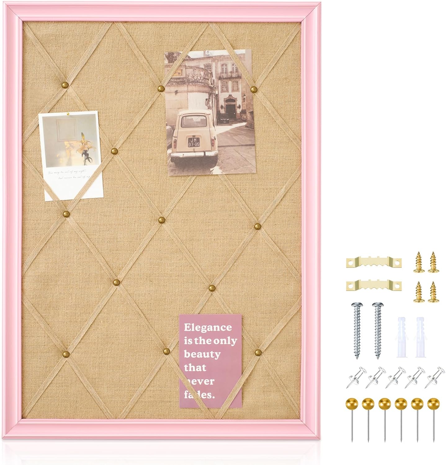 Pink Bulletin Board 21"×27" Pink Linen Fabric Decorative Board Hanging Memo Board for Women Office Large Cork Bulletin Board for Home & Office with 20 Pushpins
