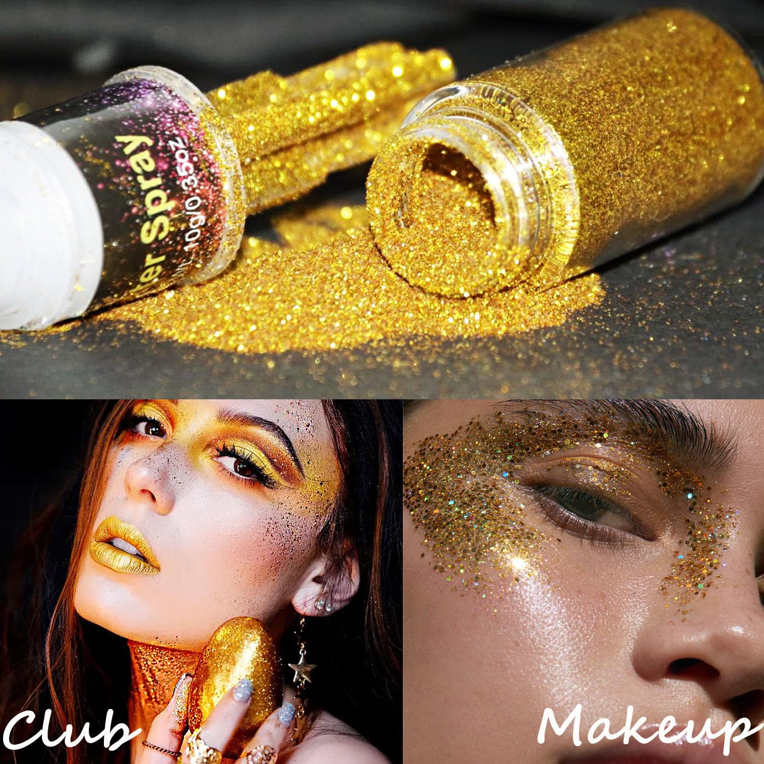 Gold Glitzer Spray Für Körper & Gesicht - 0,4 Oz, Festival Make-up