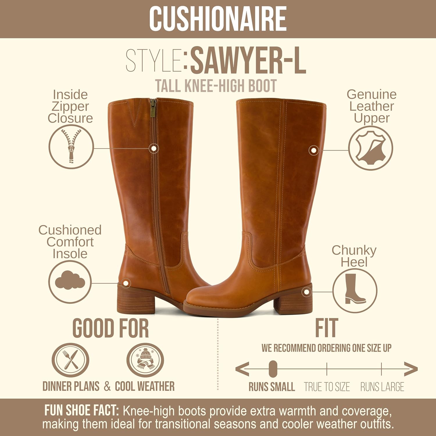CUSHIONAIRE Sawyer Genuine Leather Tall Chunky Heel Womens Boots - Pull On Casual Knee High Boots for Women - Image 4
