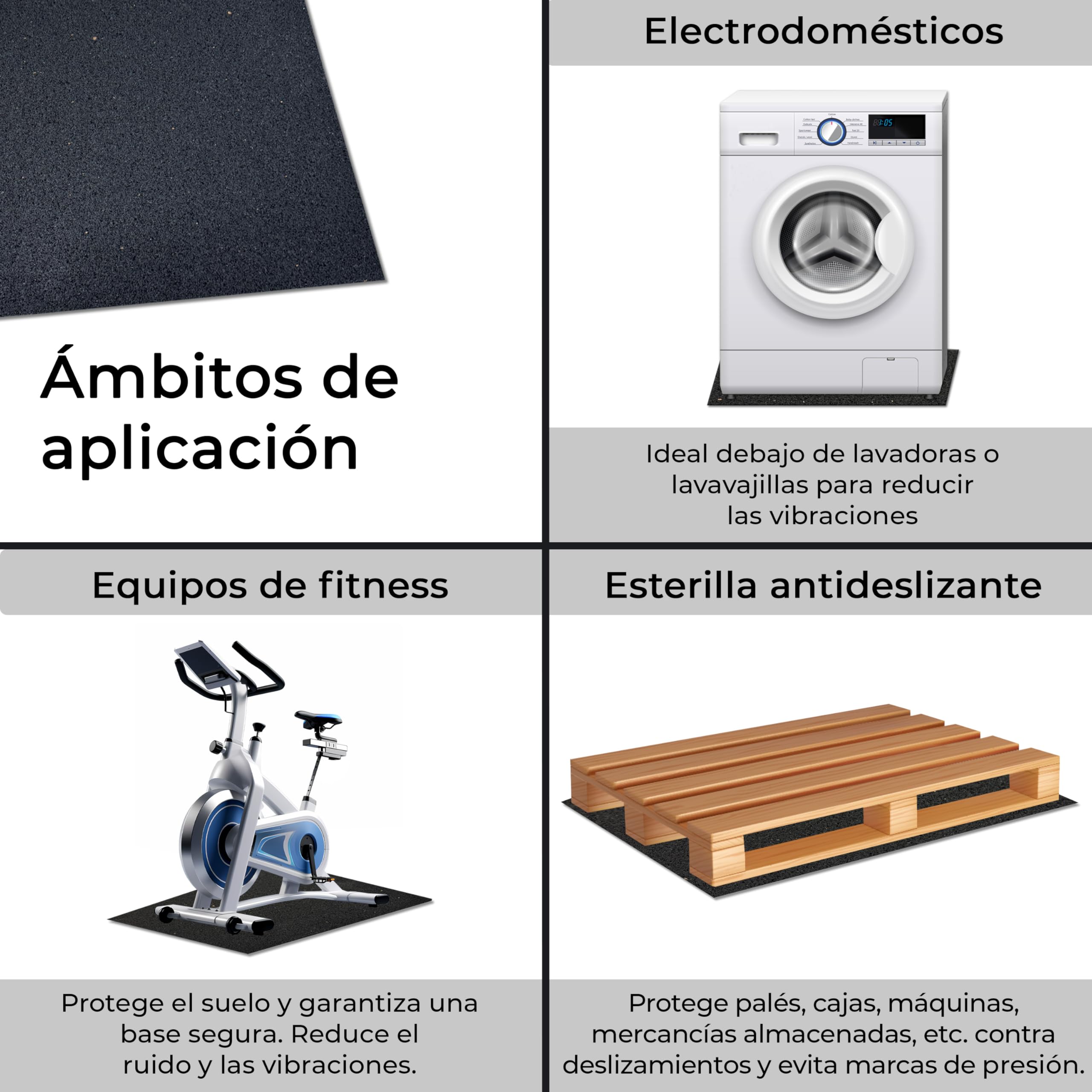 uficell Esterilla de protección para lavadora o secadora 61 x 61 cm – 8 mm de grosor – protección acústica premium