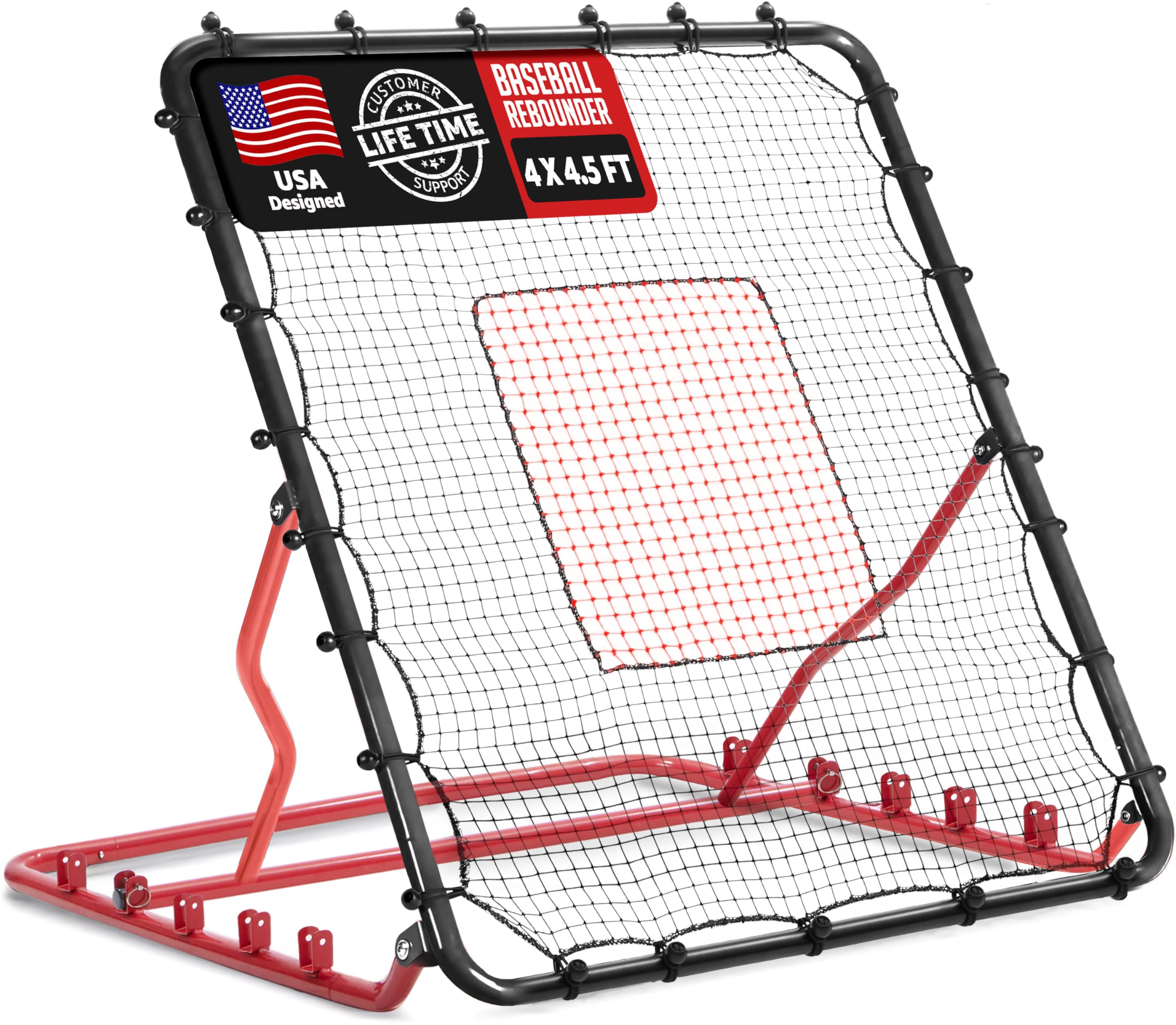 ZEALFEEL Baseball Rebounder Net, 3/5 Adjustable Angles 4x4.5FT Pitch Back Baseball Softball Volleyball Rebounder with 2 Strike Zones, UV Resistant, Pitchback Trainer for Ground, Line Drive & Fly Balls