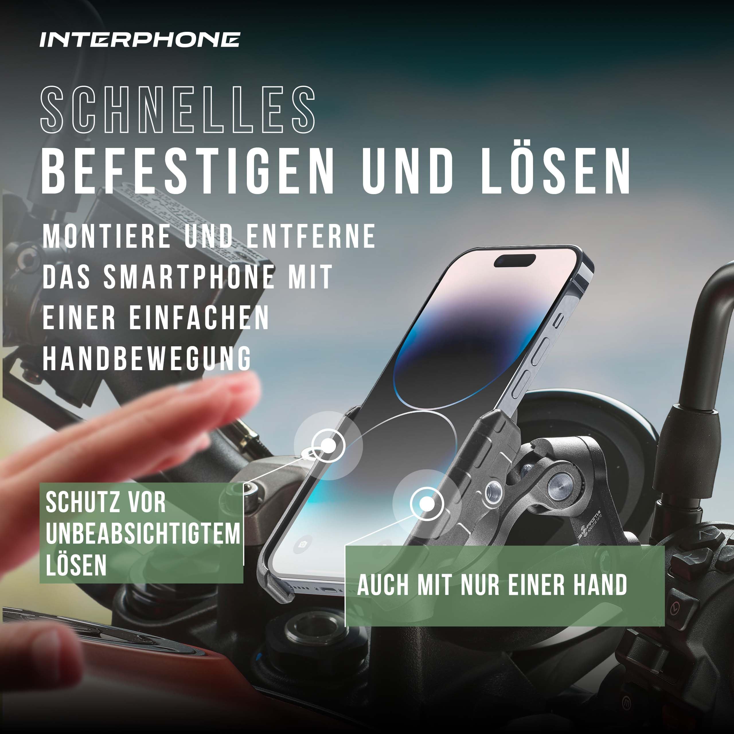 Interphone - Quiklox Modular System - Uchwyt na telefon do motocykla-uniwersalny uchwyt na smartfona (od 3,5" do 7,5") do kierownicy Quiklox lub wsporników lusterek-szybkozłączka
