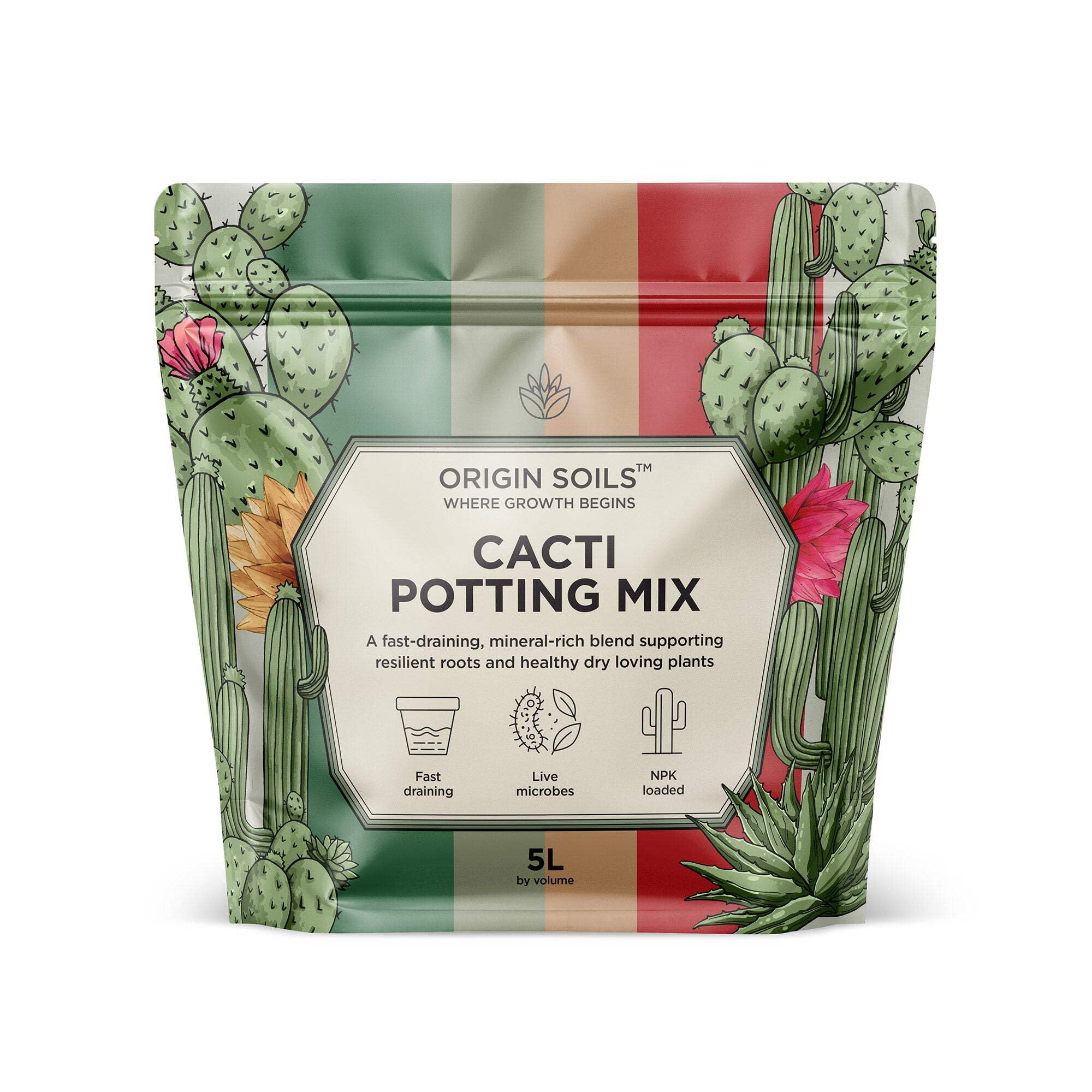 Origin Soils Cacti & Succulent Potting Mix 5L – Fast-Draining Peat-Free Cactus & Succulent Soil for Firm Roots & Low-Moisture Indoor Growth