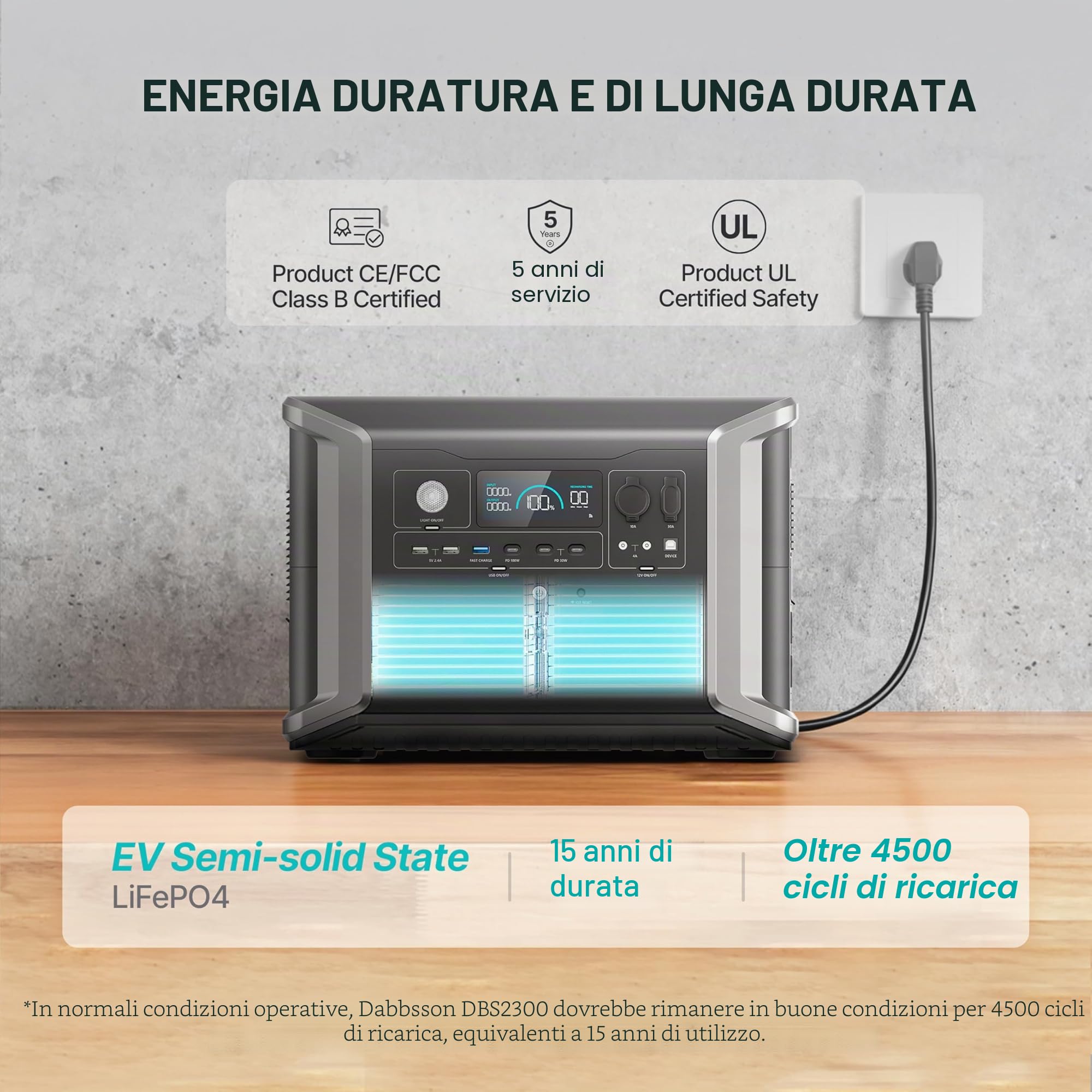 Dabbsson DBS2300 Centrale Elettrica Portatile - Batteria 2330Wh LiFePO4 Semi-Solid State EV Espandibile a 8330Wh - 2200W AC (3000W P-Boost) - Generatore di Corrente per Campeggio, Casa e Emergenze